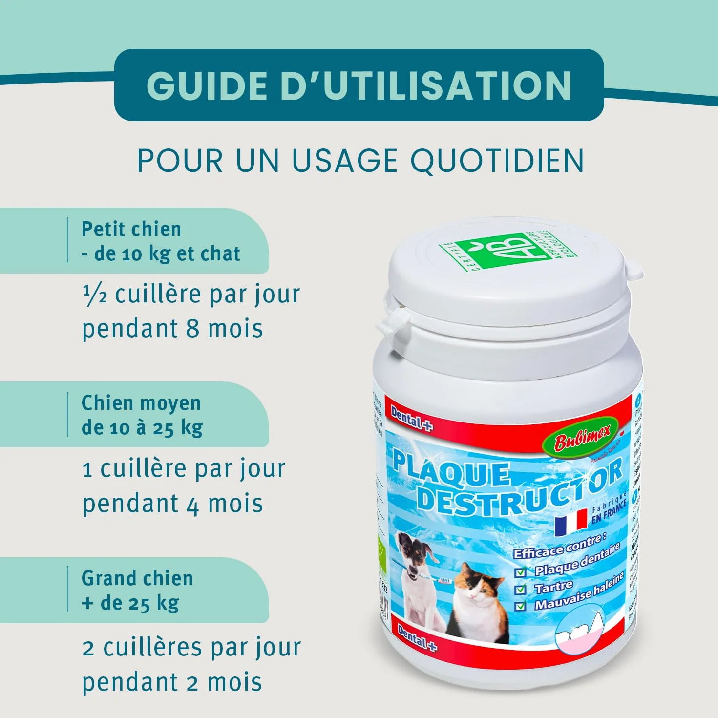 BUBIMEX Plaque Destructor Hygiène Bucco-Dentaire Chien Chat 100% Algue Brune 80 g