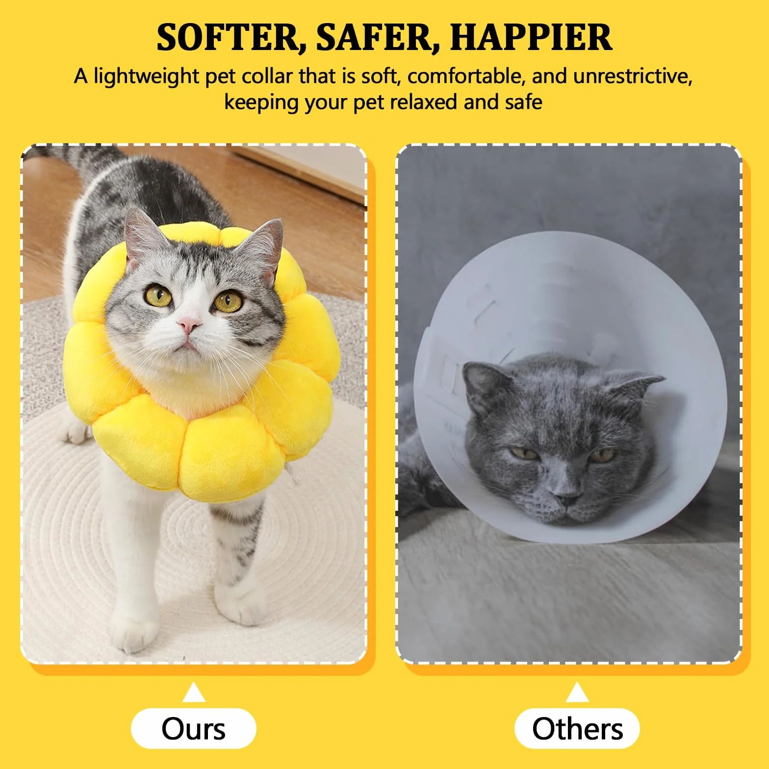 Collerette Chat Anti Léchage Ajustable Tournesol Doux Confortable Jaune L