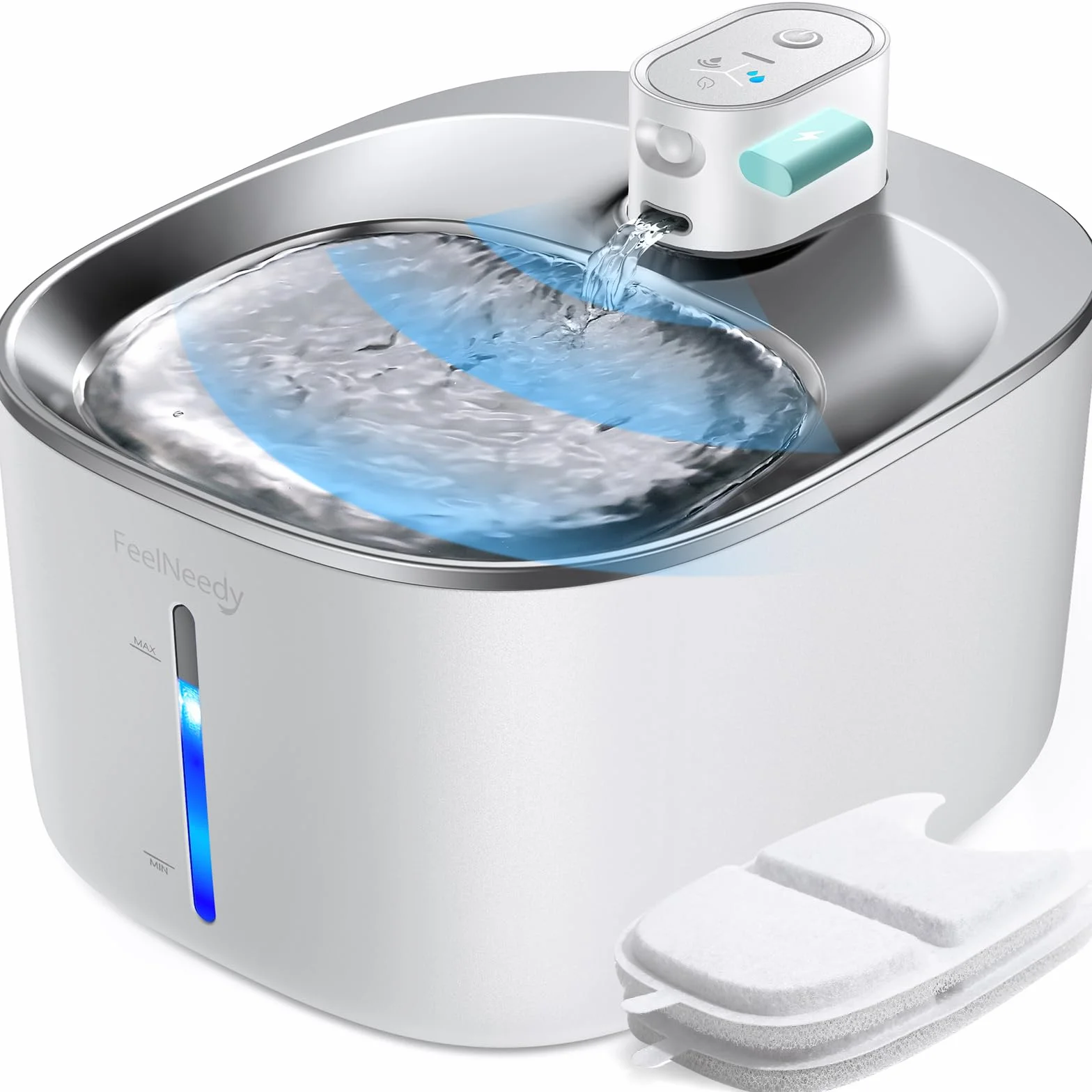 Fontaine à Eau pour Chat sans Fil 4L avec Détecteur de Mouvement, Distributeur Automatique pour Chats et Chiens, Batterie 4000mAh, 2 Filtres