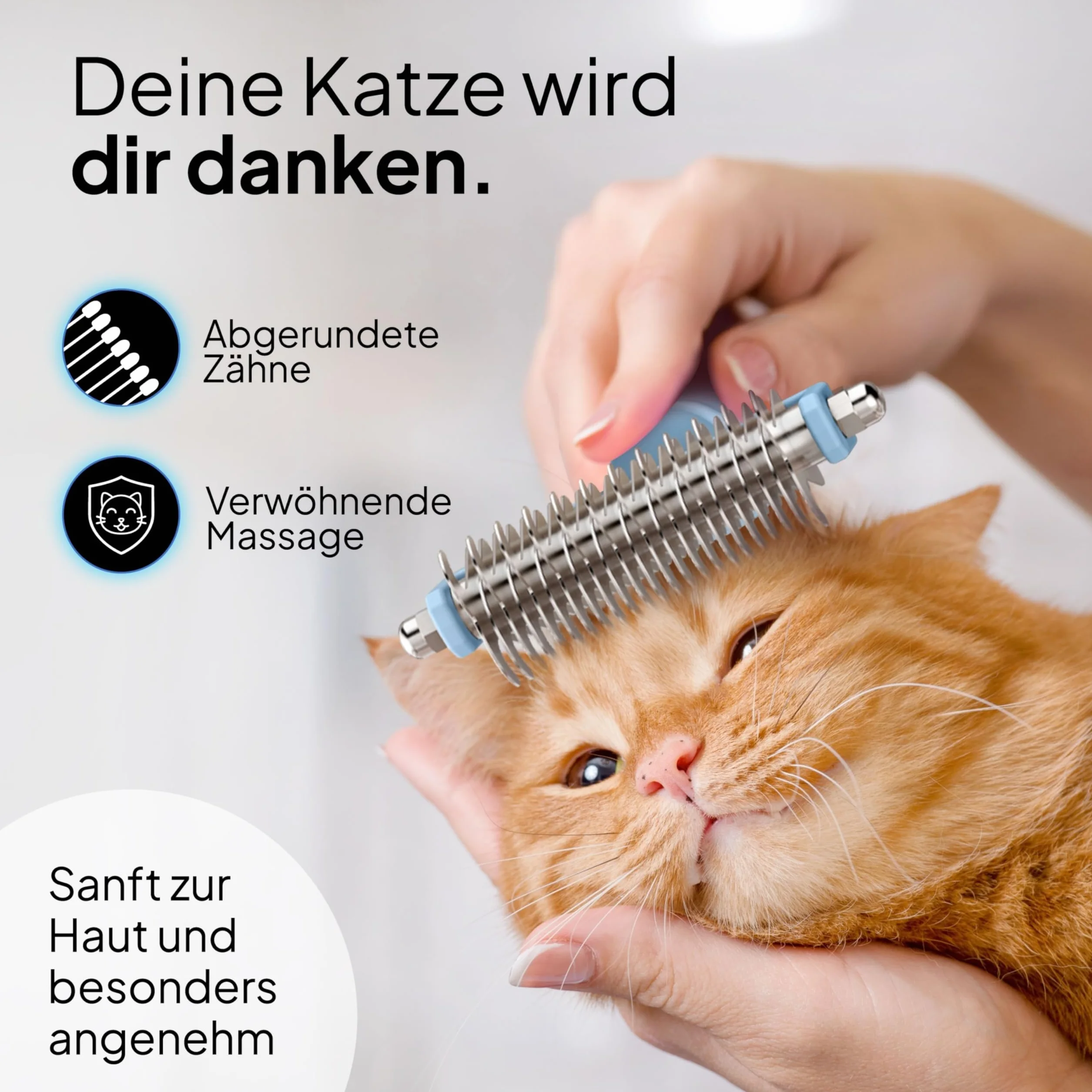 Pretty Paw Brosse Sous Poil Chat Anti-Mue Peigne Toilettage Doux Poils Longs Courts Dents Inox Bleu