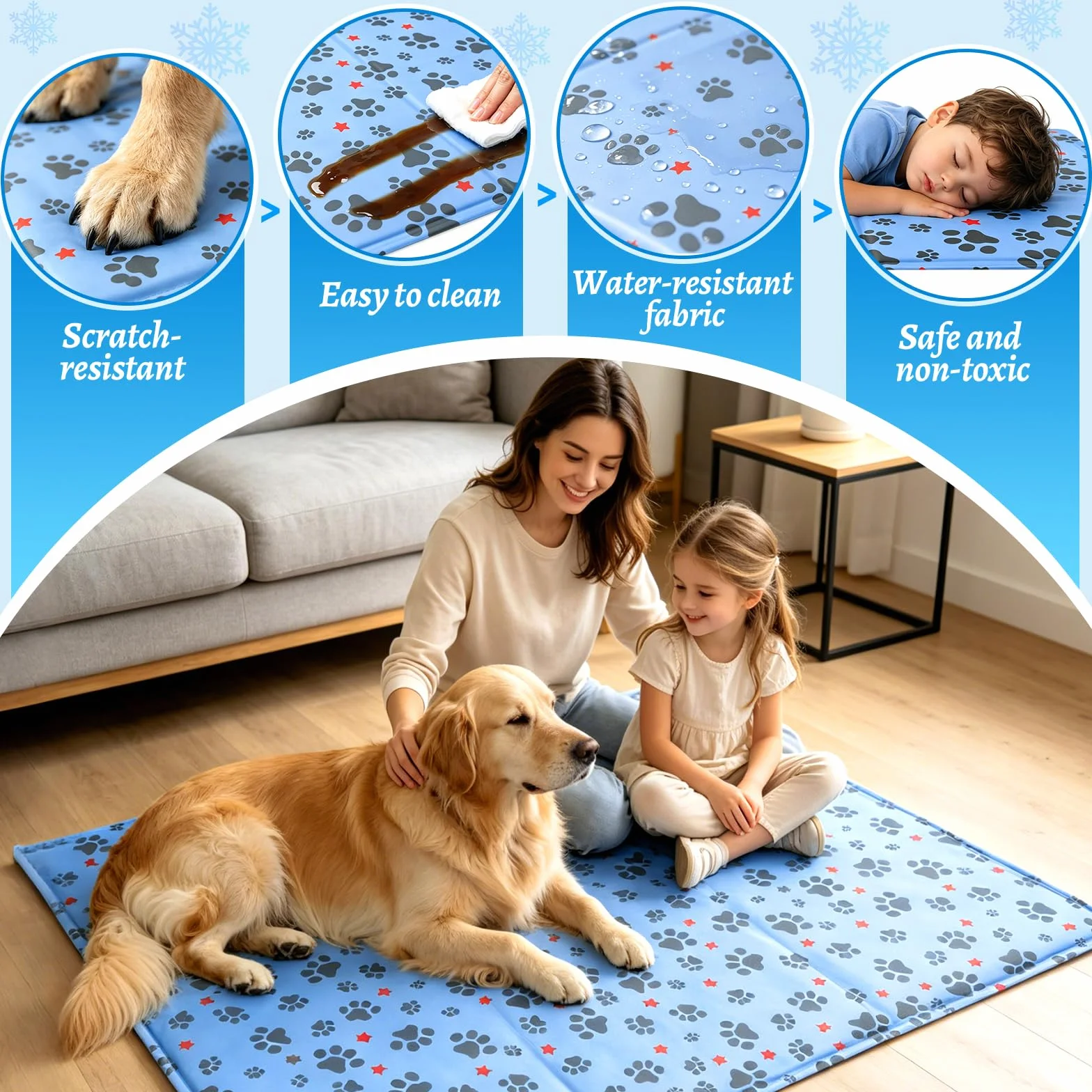 Tapis Rafraichissant Chien 90x60cm Refroidissement Naturel Pliable Bleu