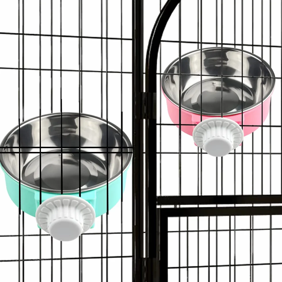 Gamelles Amovibles en Acier Inoxydable à Suspendre pour Animaux de Compagnie, Lot de 2 (Rose + Bleu)