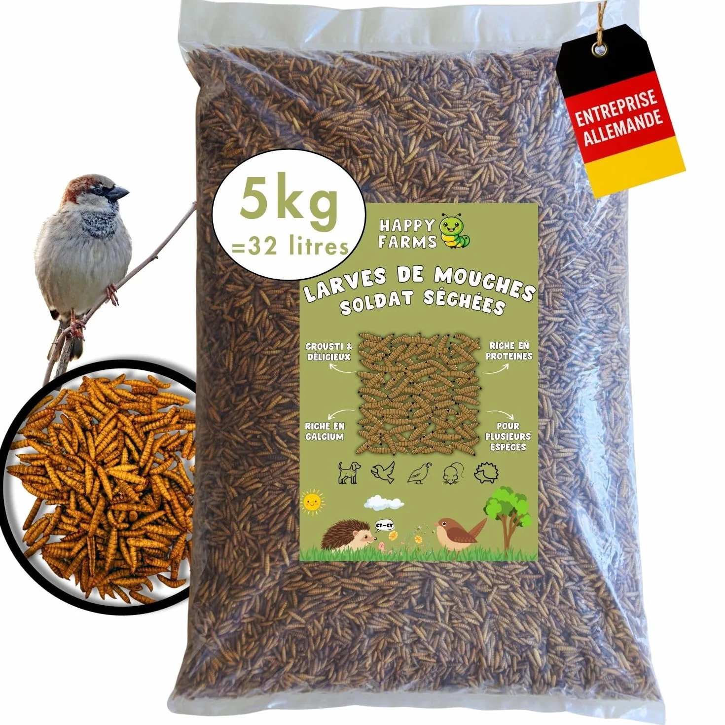 Larves de Mouches Soldats séchées 5 kg – Aliment pour Oiseaux Sauvages, Poules et hérissons