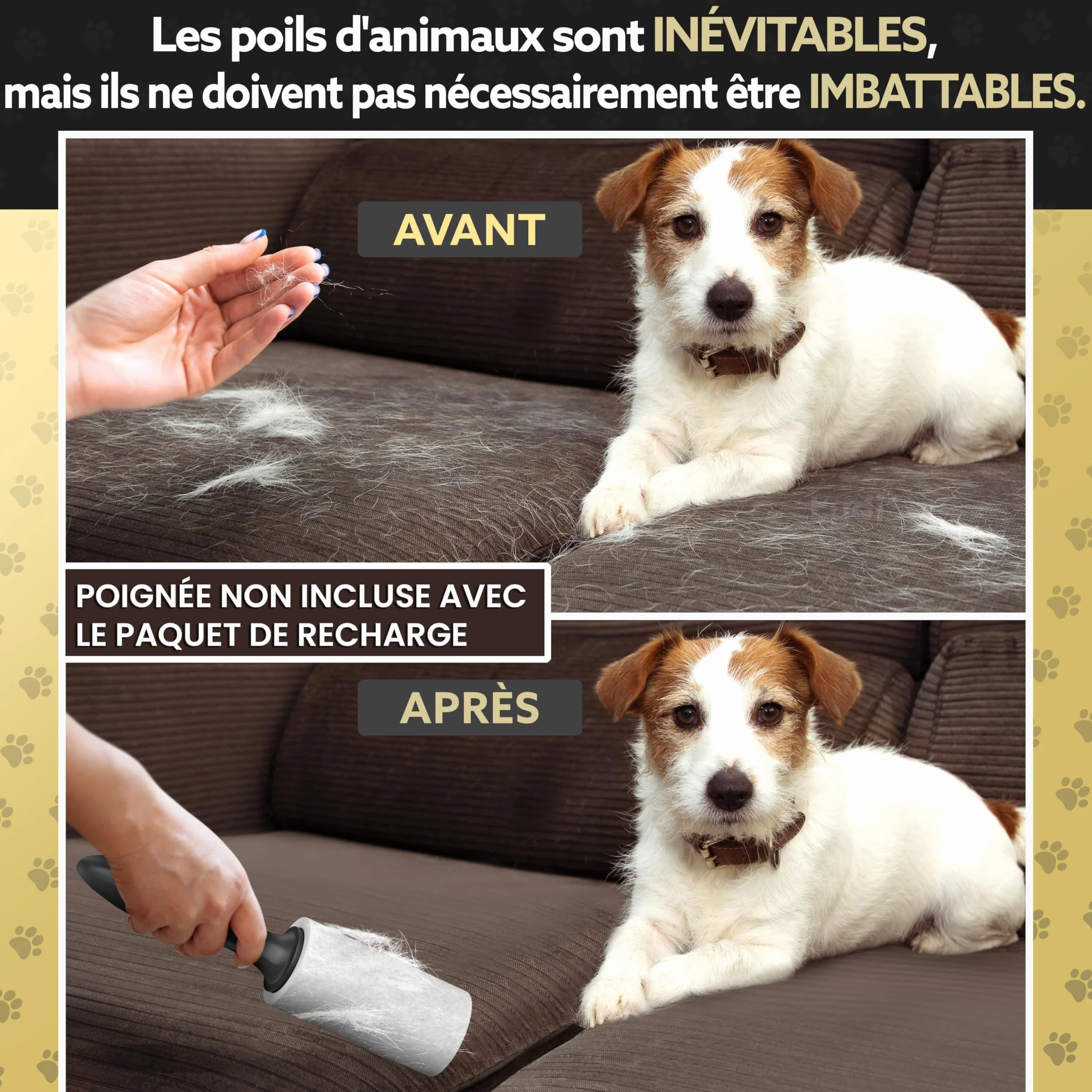 Tydi Rouleau Anti-Poils d'animaux réutilisable 600 Feuilles Brosse adhésive Recharge vêtements canapés Anti-Peluches