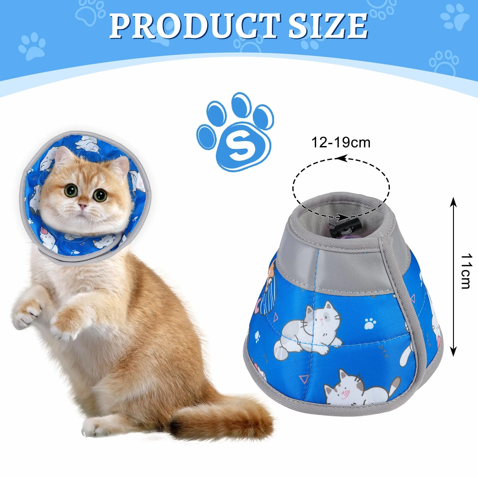 Collerette Chat Anti Léchage Réglable Doux Collier de Protection Souple Pliable Bleu S