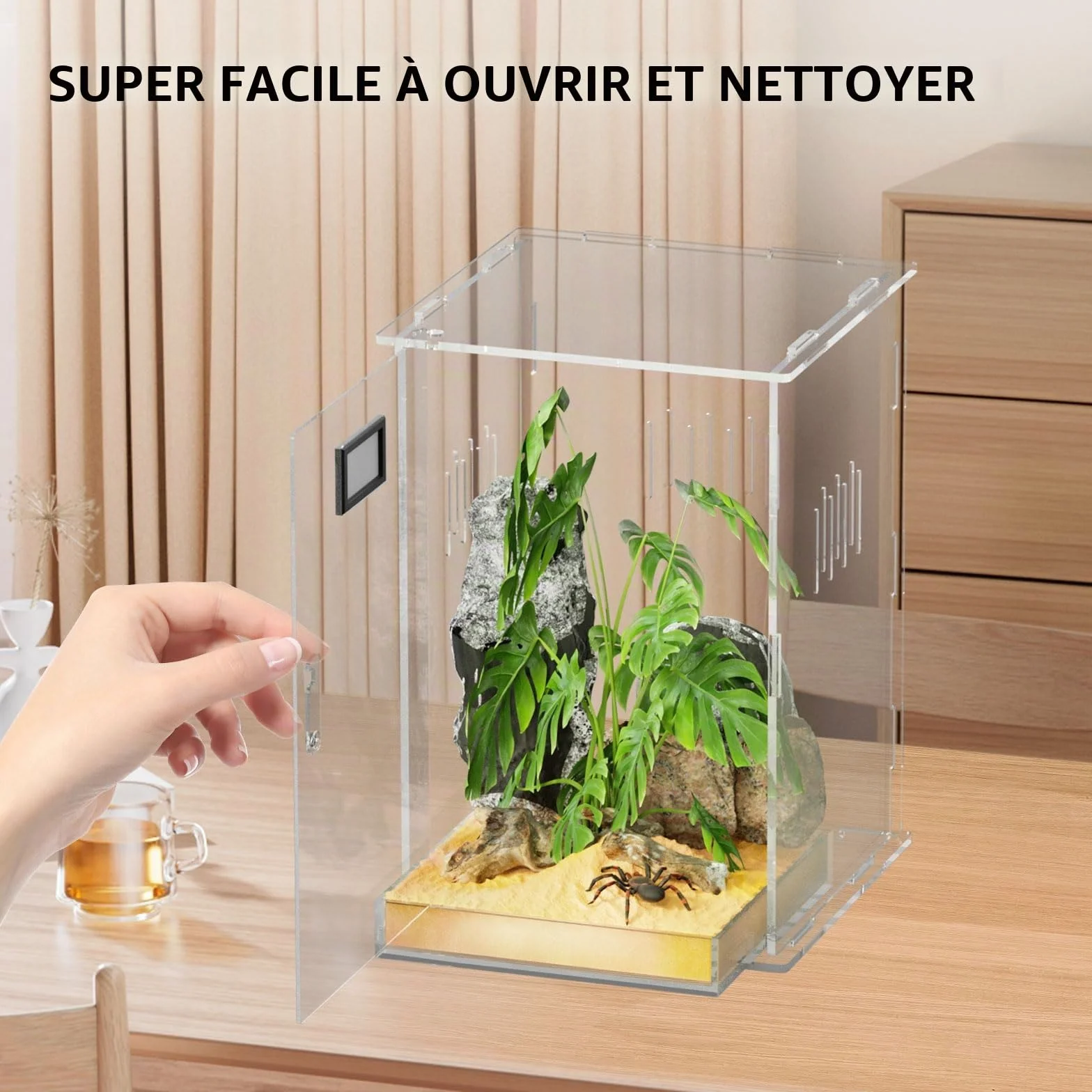 Terrarium pour Reptiles avec Hygromètre, 15x15x25cm Boîte d'Élevage Acrylique pour Reptiles Insectes