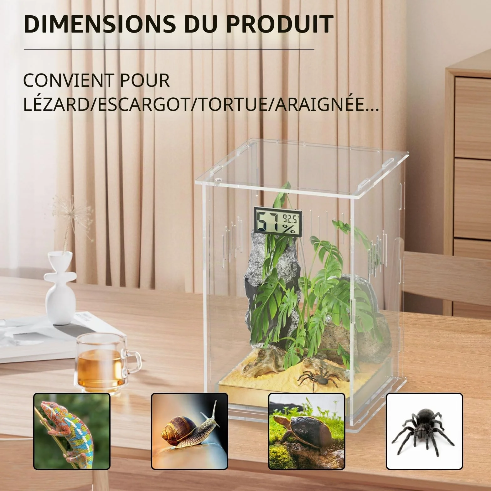 Terrarium pour Reptiles avec Hygromètre, 15x15x25cm Boîte d'Élevage Acrylique pour Reptiles Insectes