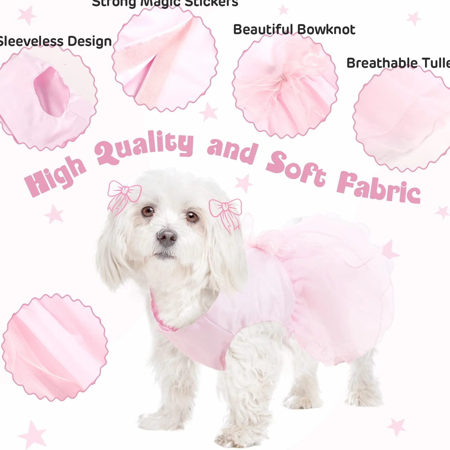 Robe pour Chien Luxe Jupe pour Chiot Princesse Robes d'Été Costume Mariage Noeud Papillon Rose L