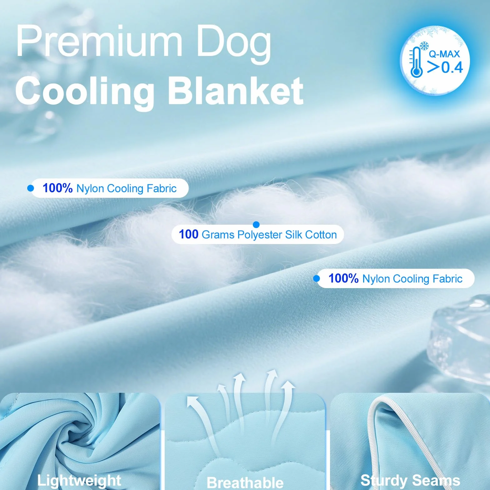 Tapis Rafraîchissant Chien Q-Max>0.4 Lavable 75×100 cm Bleu