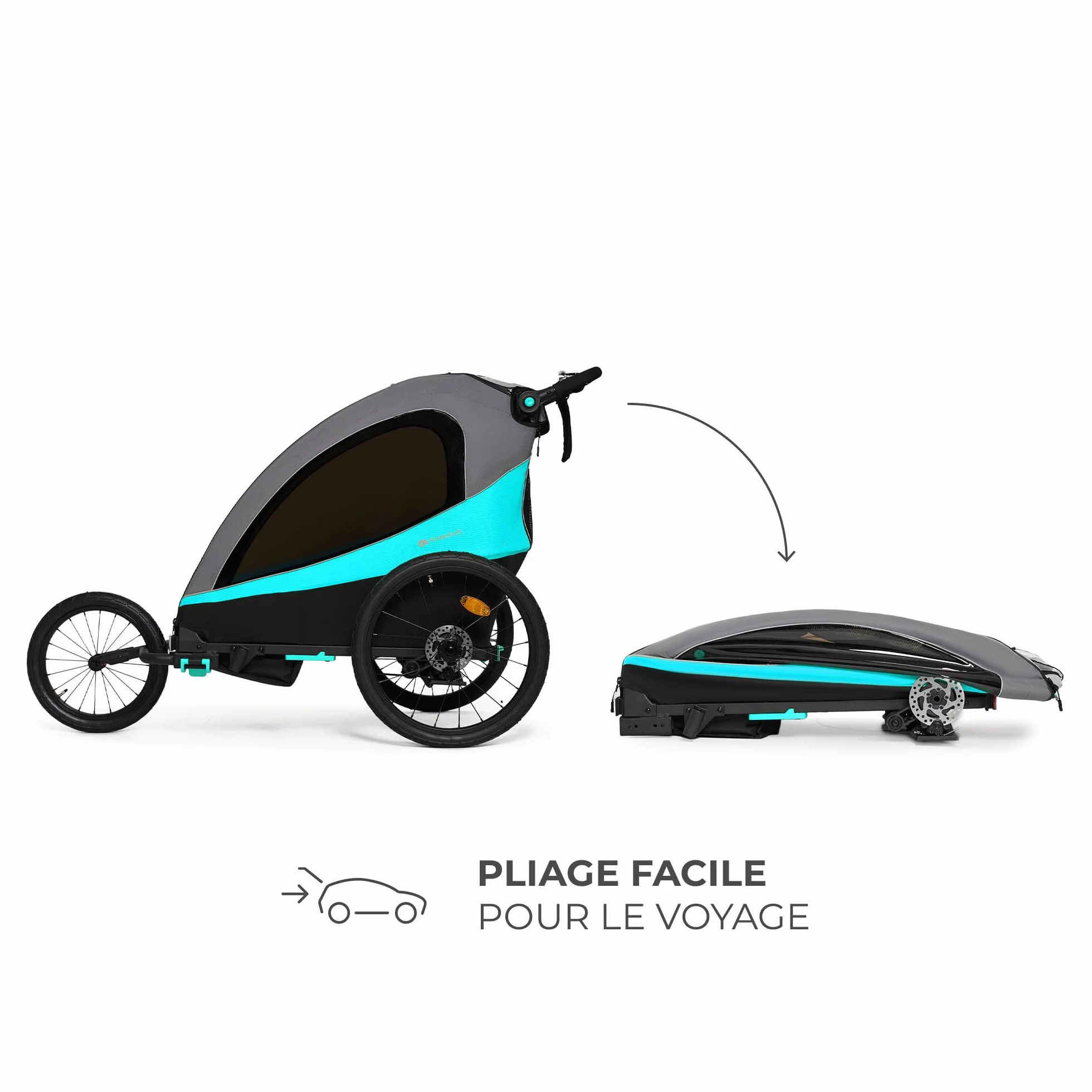 Kinderkraft NAVA 3-en-1 Remorque pour enfants Poussette Jogger Landau Remorque à vélo 2x22kg Protection pluie insectes Bleu