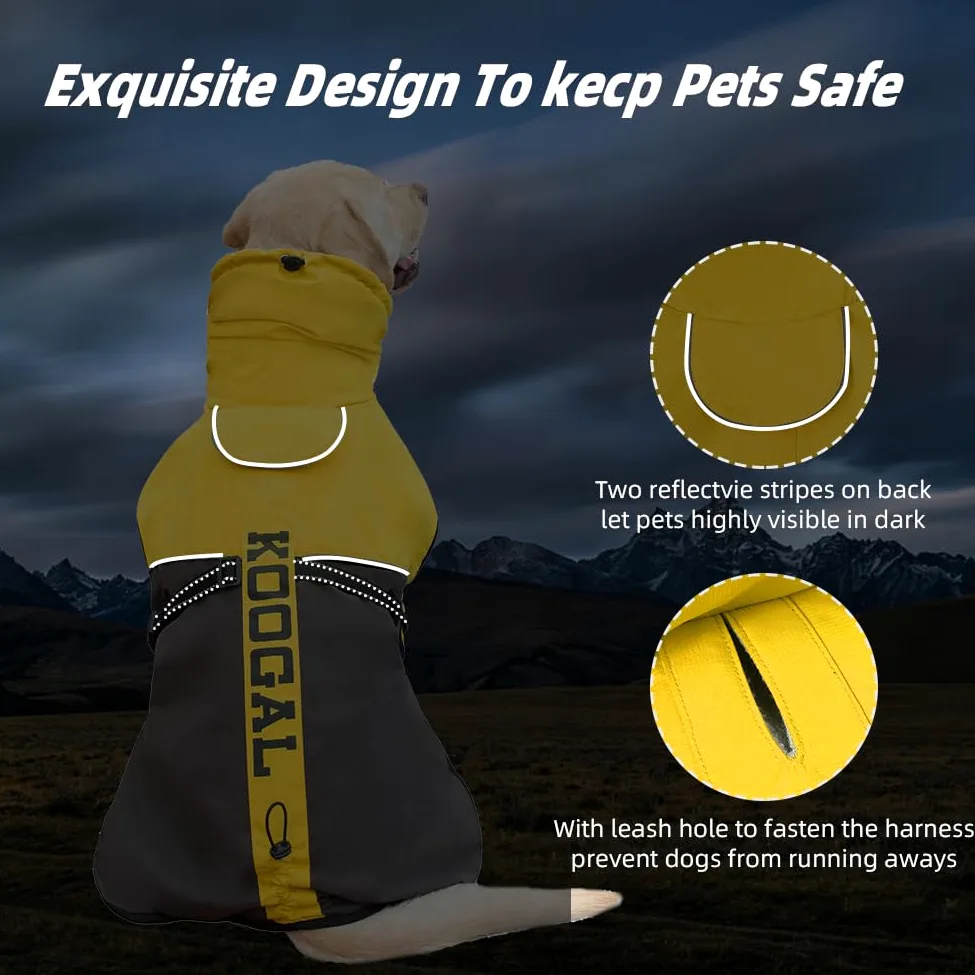 Manteau jaune pour chien, veste d'hiver imperméable, veste de neige chaude et coupe-vent, col roulé réfléchissant, réglable, pour chiens de petite à 4XL