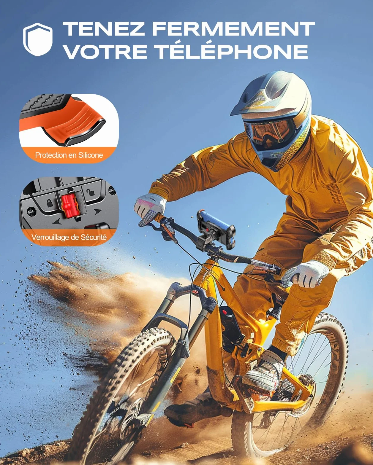 CIRYCASE Support Téléphone Moto Anti-Vibration 360° Rotation Pince Robuste 4.7-6.8"