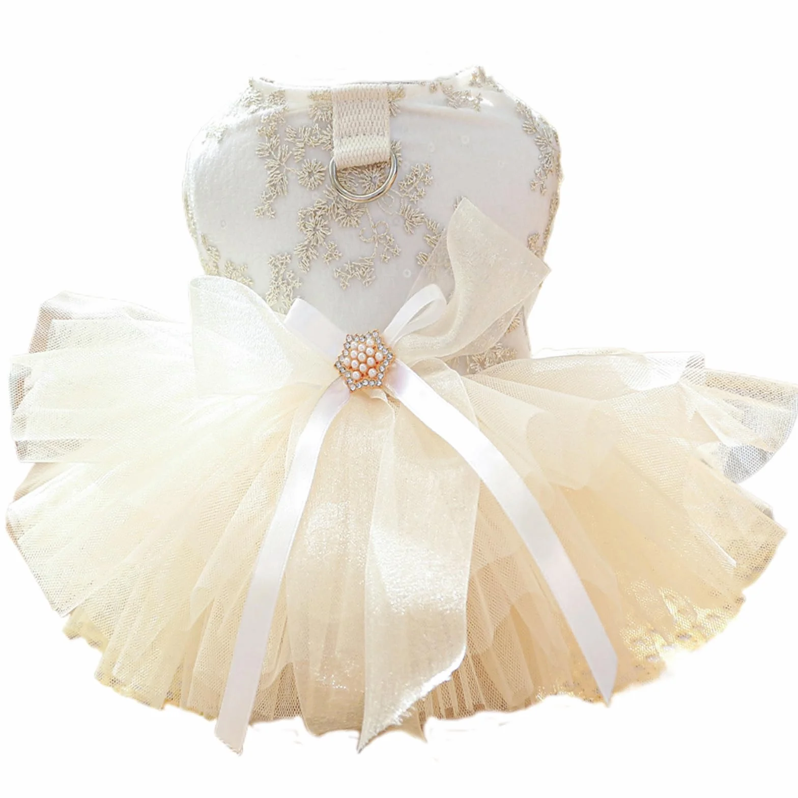 Robe chien fille champagne luxe mariée tutu princesse multicouche brodée fleurs chat taille M