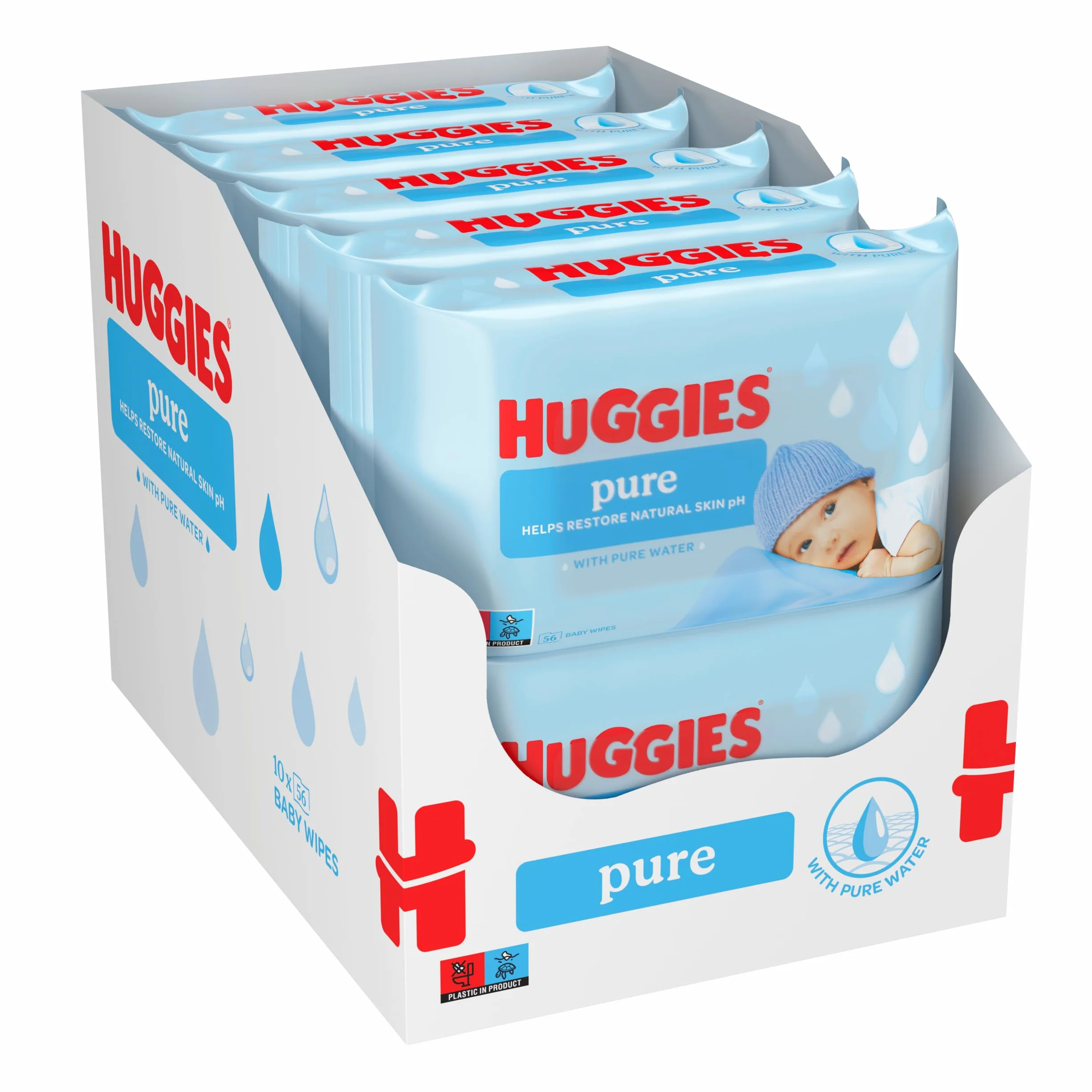 Huggies Lingettes Pure bébé 18 paquets 1008 lingettes 99% eau pure sans parfum nettoyage douceur humides naturelles