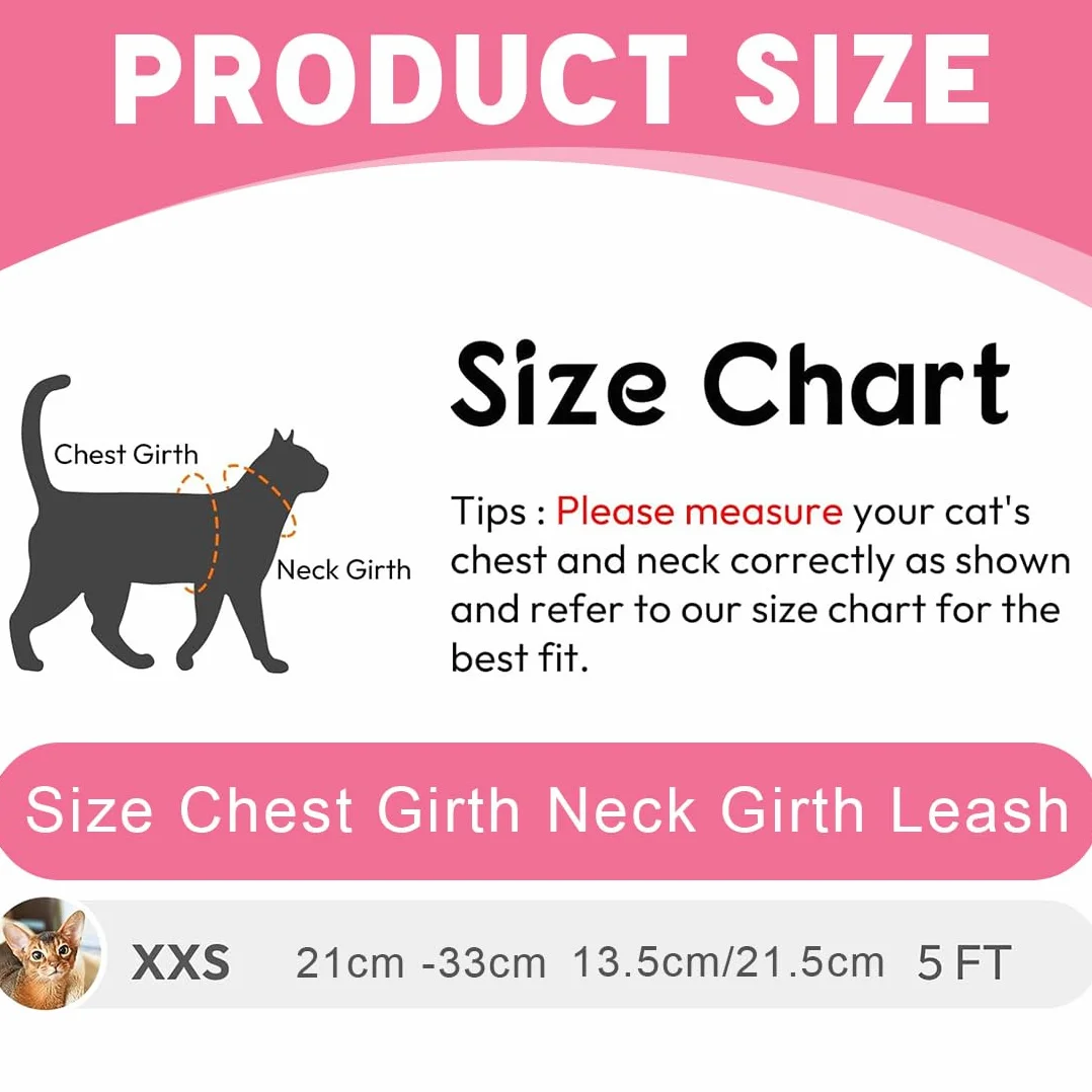 Harnais Pour Chat 1 Pièce Rose Xs, Laisse Réglable Réfléchissant, Gilet Respirant Chat Chien