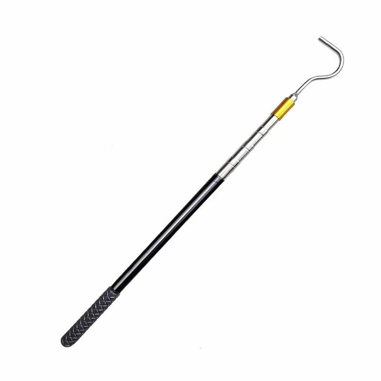 Mât Télescopique 150 cm Crochet pour Tube Dauvent Ouvre-auvent Tige de Traction Acier Inoxydable Crochet Serpent Rétractable