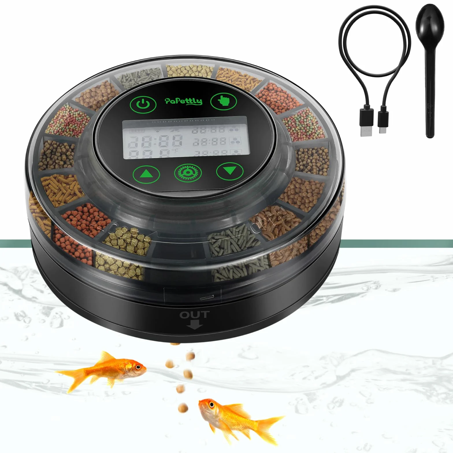 Papettly Automatique Distributeur Nourriture Poisson Aquarium avec Minuterie USB & Ecran LCD