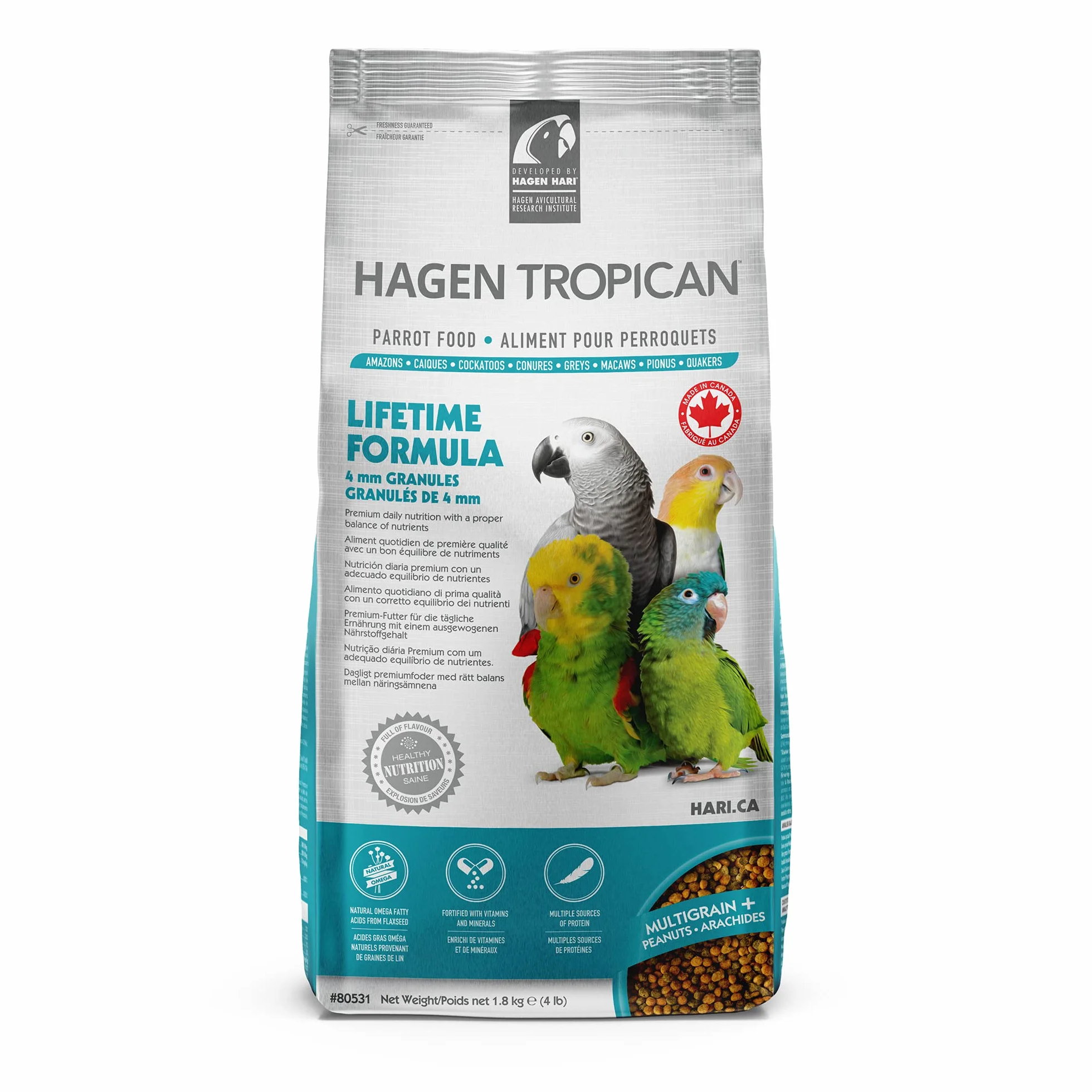 Tropican Parrot à vie Granulés pour Oiseaux 1,8 kg
