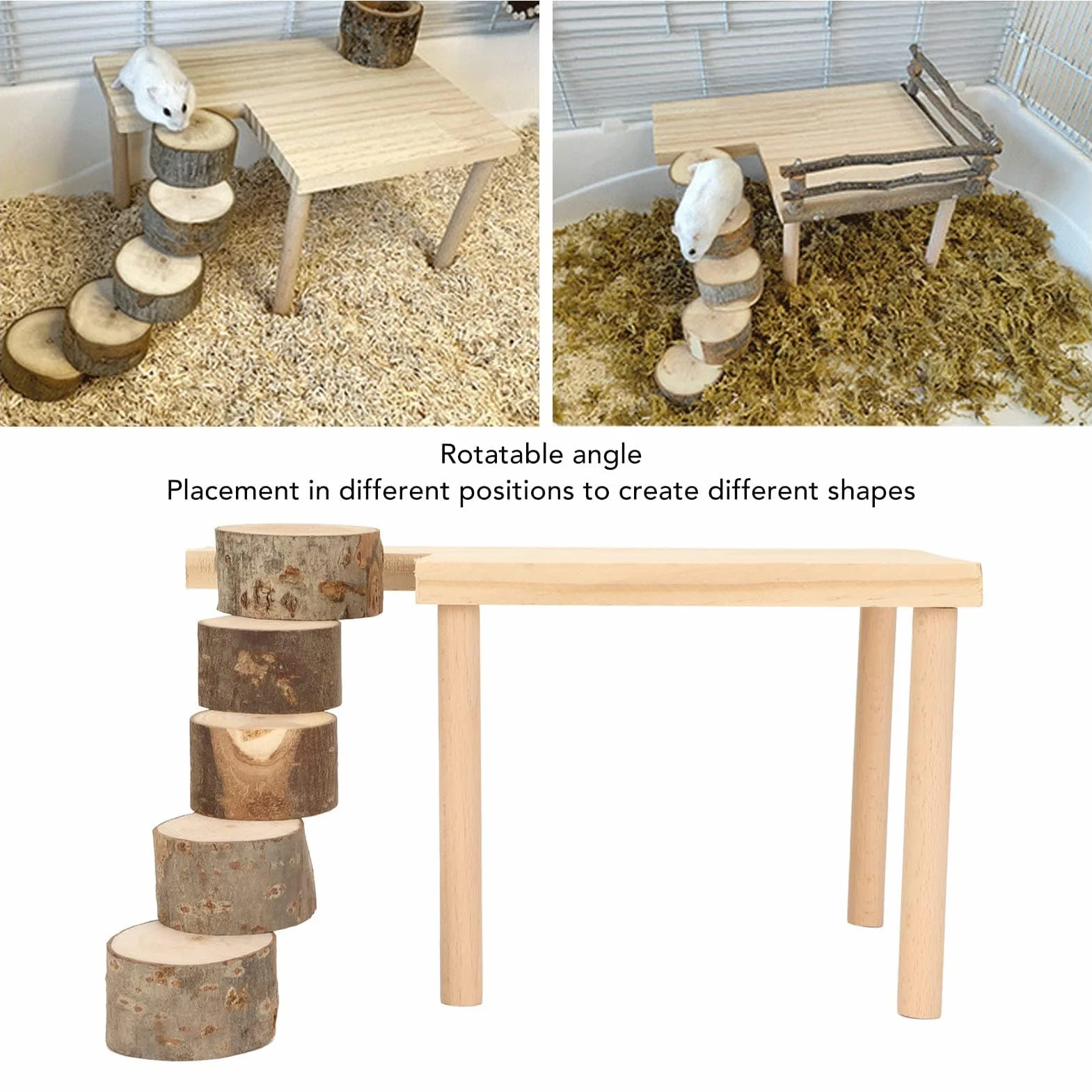 Plateforme d'escalade pour Hamster 29x20x15,5cm en Bois avec échelle perchoir Accessoires Cage Jouet
