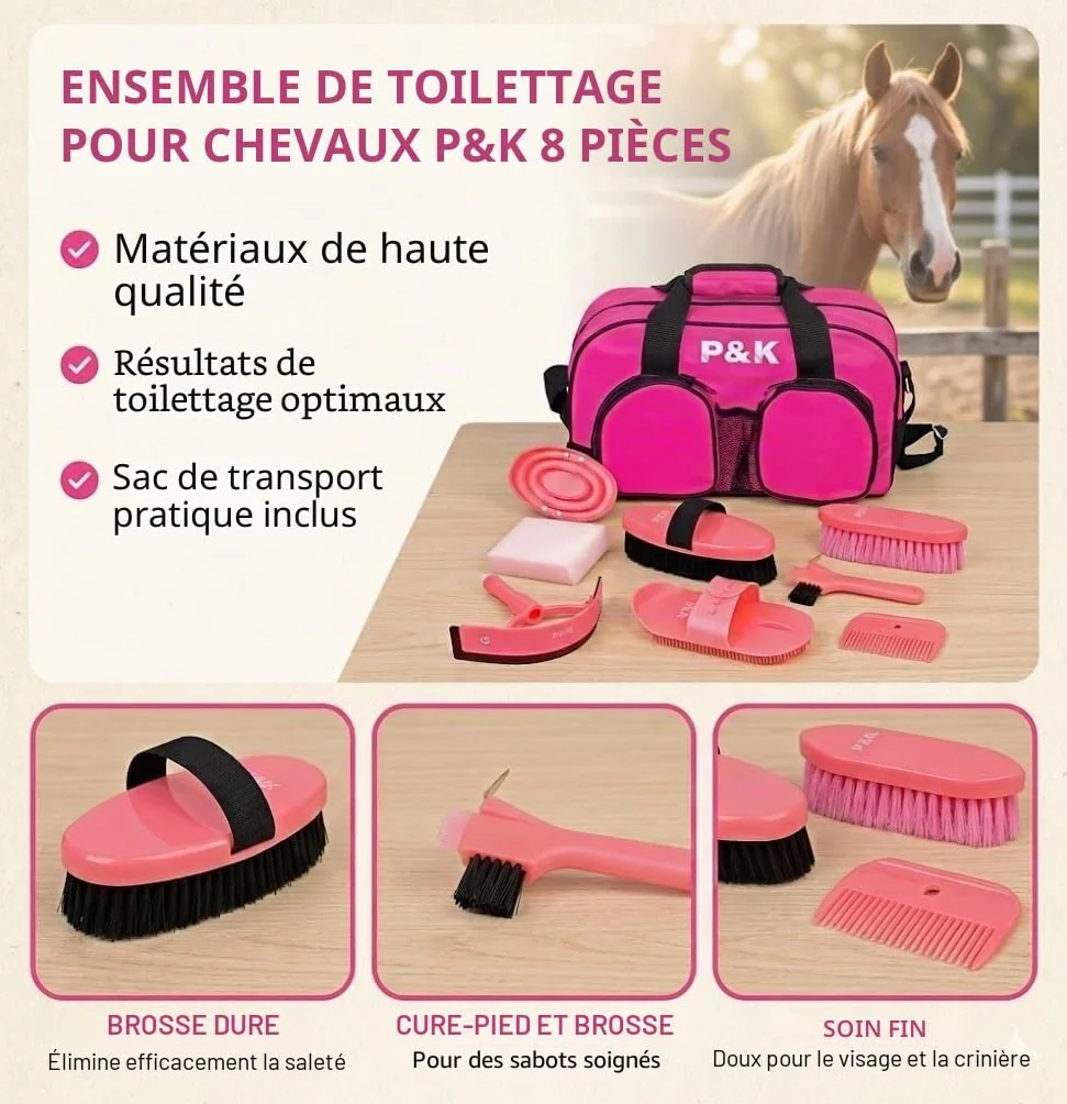 P&K Set de Soin de Cheval Rose Ensemble d'outils