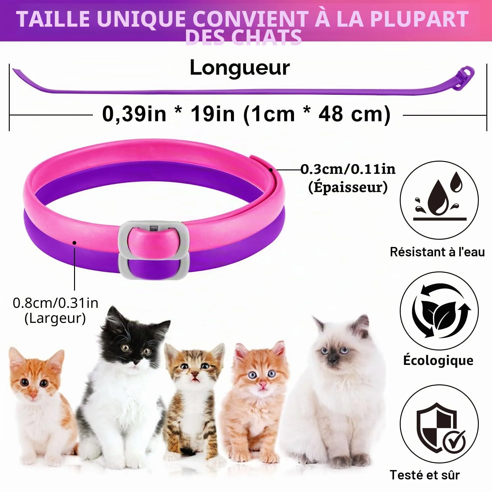 Collier Anti-Puces Chat 4 Pièces Résistant À L'Eau Réglable Protection 24 Mois