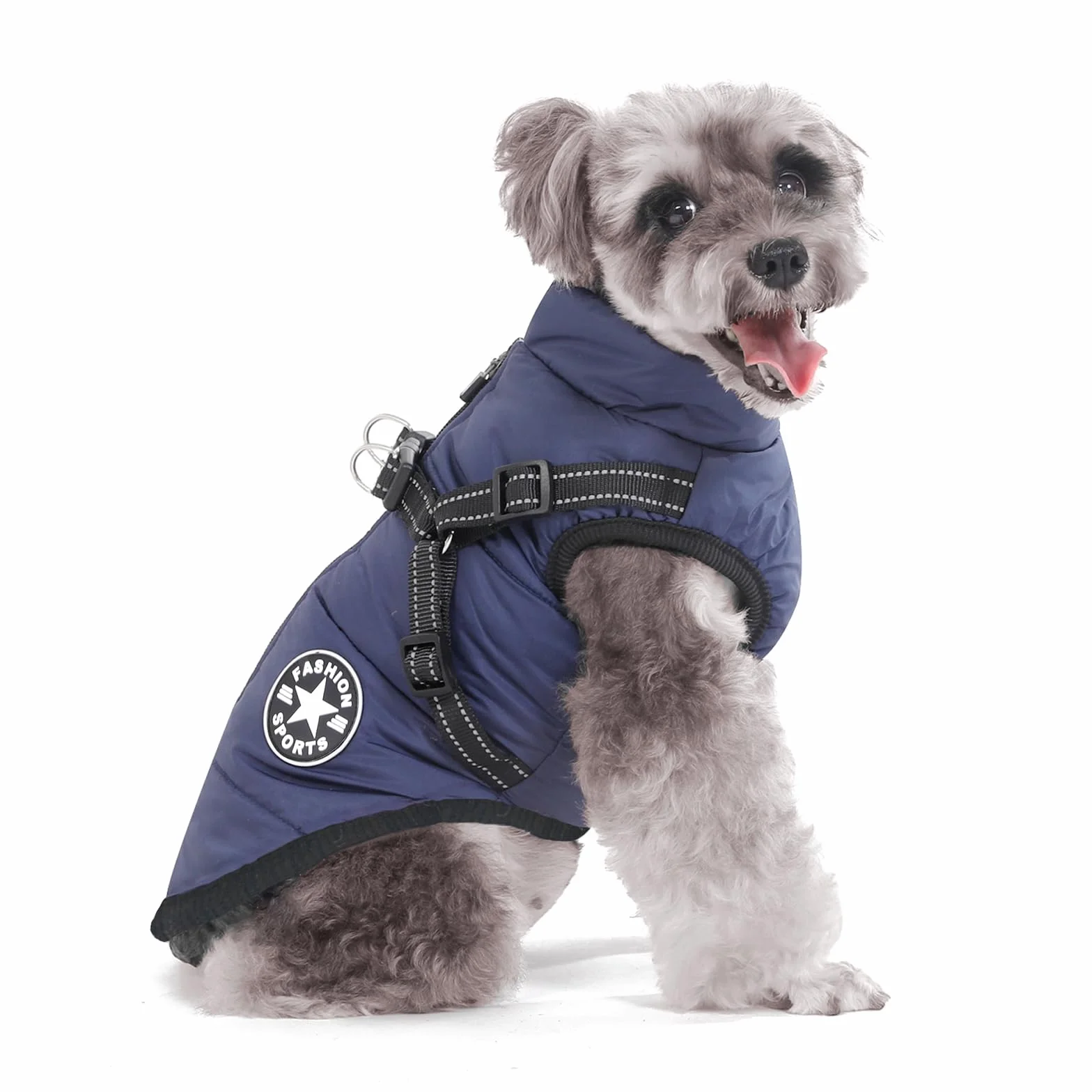 Manteau d'hiver chaud imperméable pour petit chien avec harnais et bandes réfléchissantes