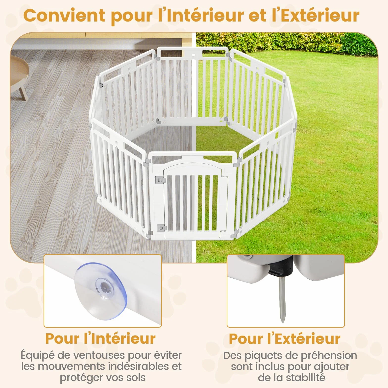 GOPLUS Parc pour Chien en Plastique Pliable 80cm, Enclos Chien Modulable 8 Panneaux avec Porte Verrouillable, Blanc
