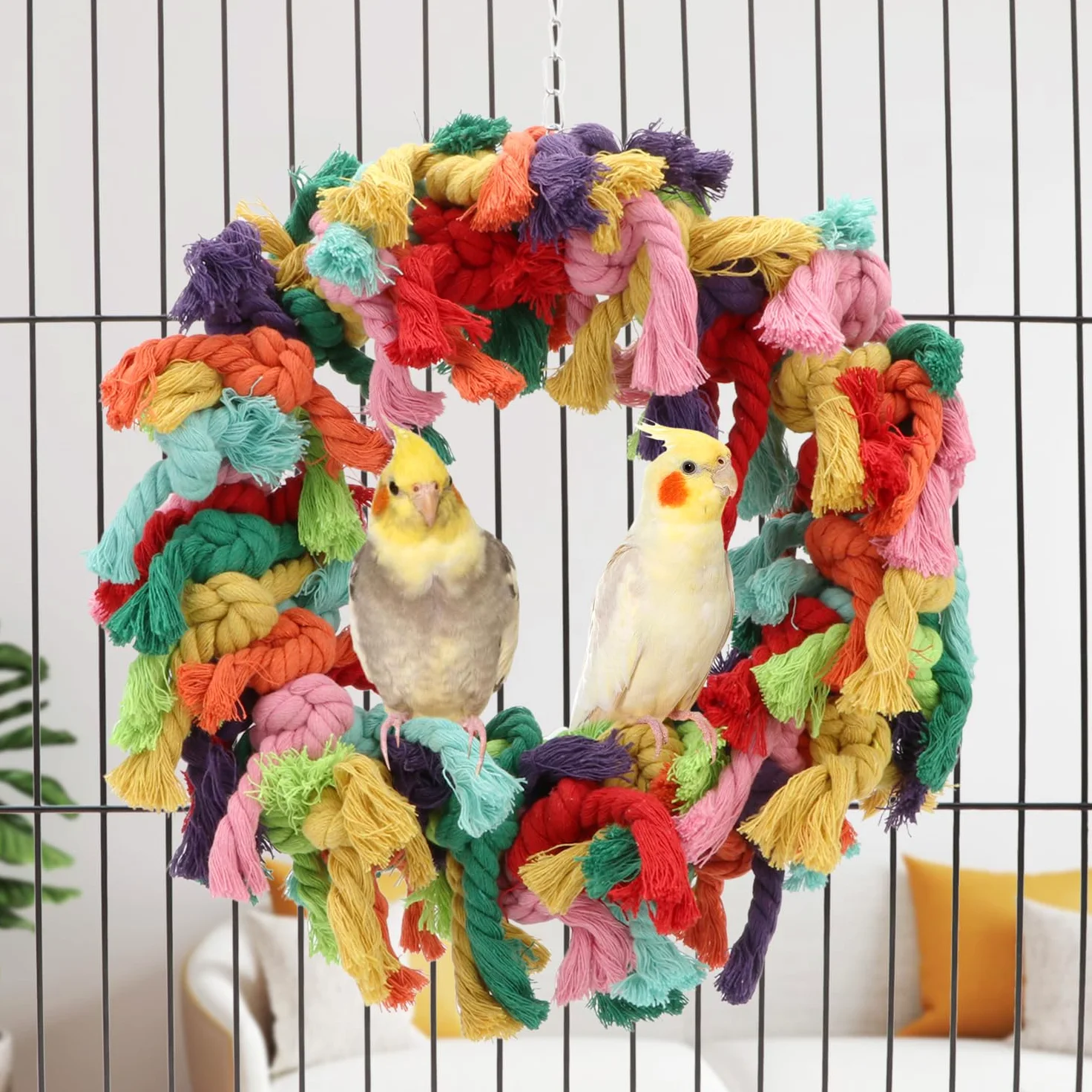 Hypeety Pet Bird Coton Bague Jeu d'exercice à mâcher Coton Snuggle Bague Bird Toy