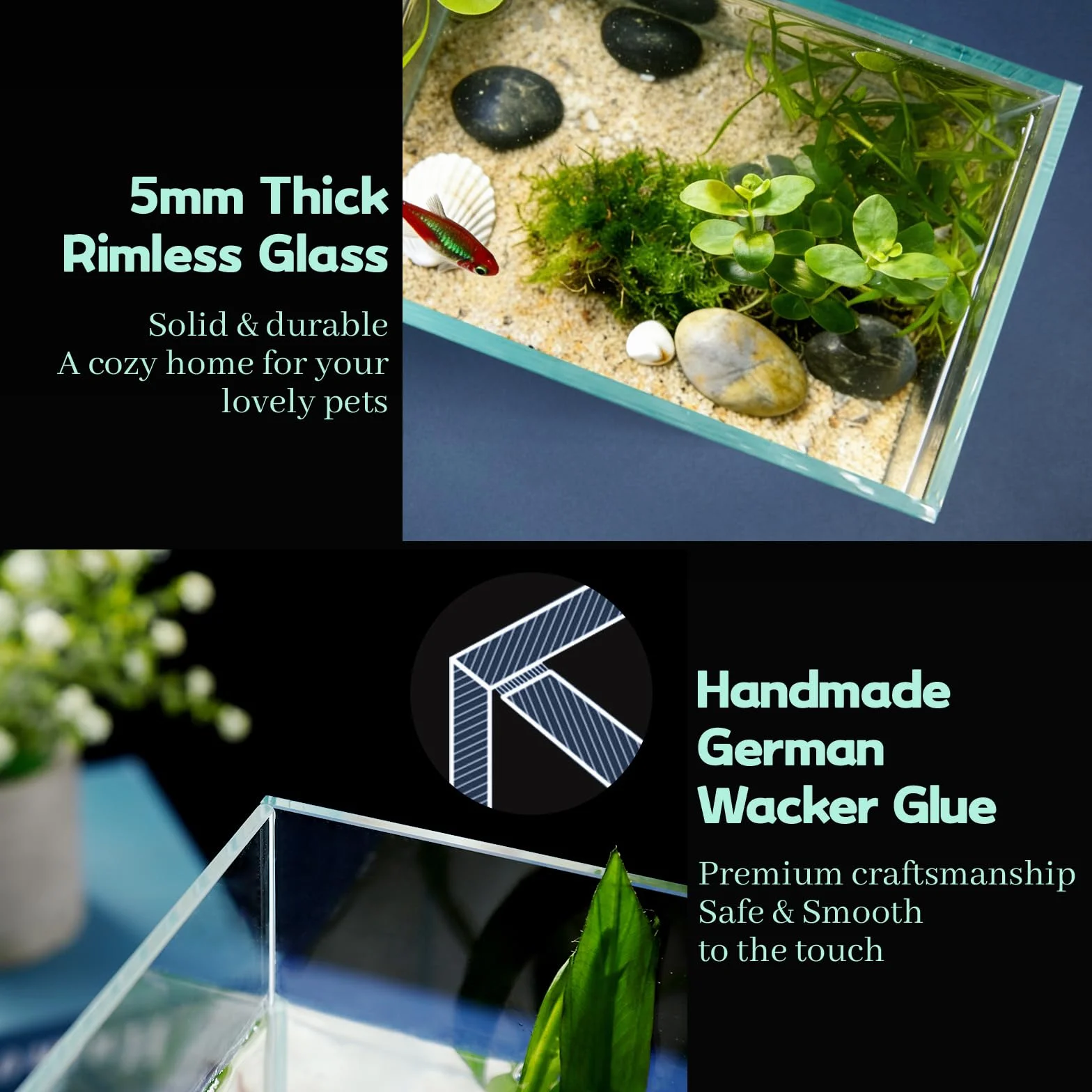 LAQUAL 3.8L Aquarium Set mit Fischnetz Wasserwechsel-Schlauch & Reinigungstüchern