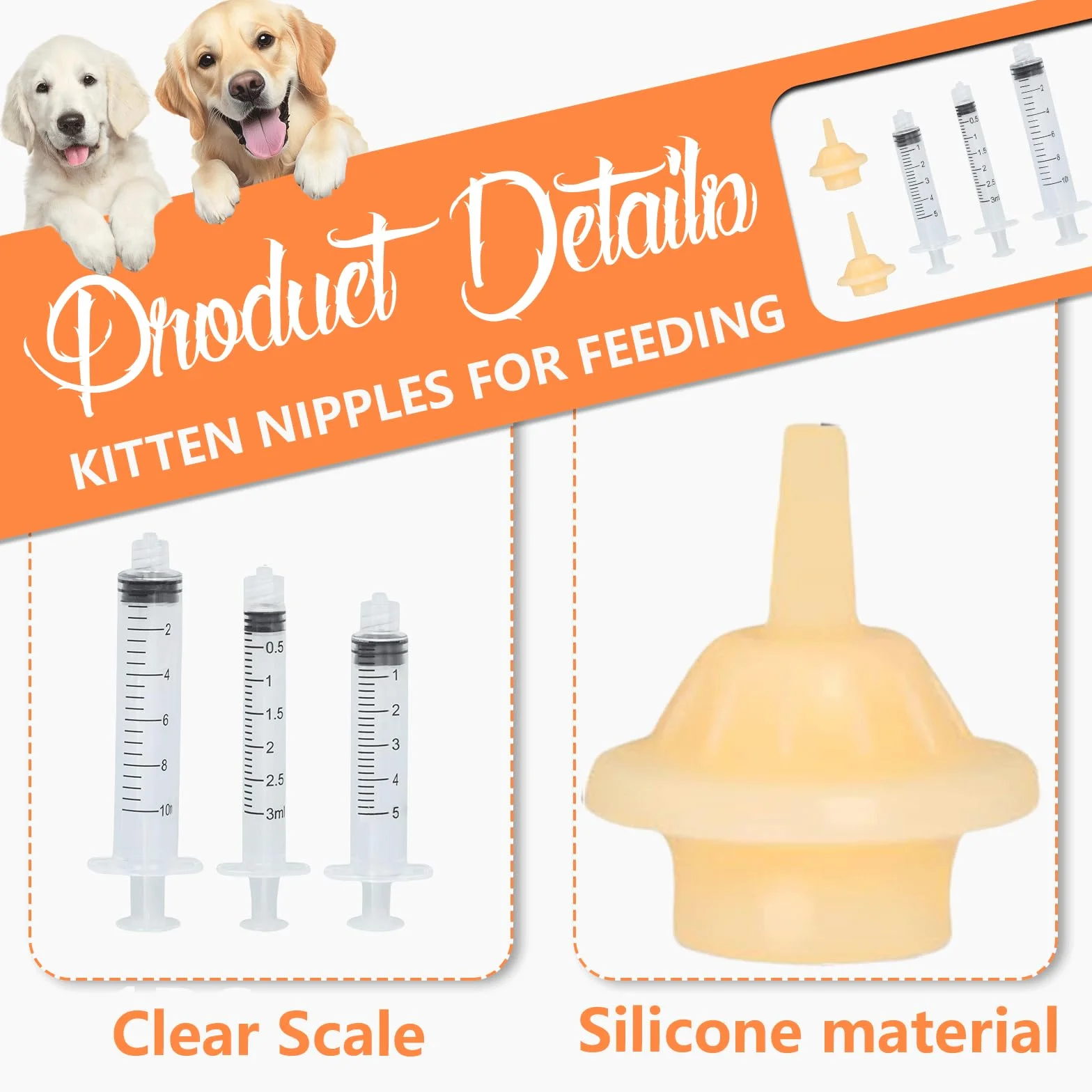 Kit d'alimentation pour chatons avec tétines en silicone réutilisable