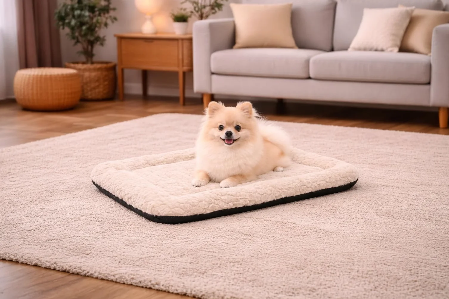 Panier Chien Coussin Naya Beige 55,5 x 38,5 x 2 cm Peluche Lavable 30°C Fond antidérapant