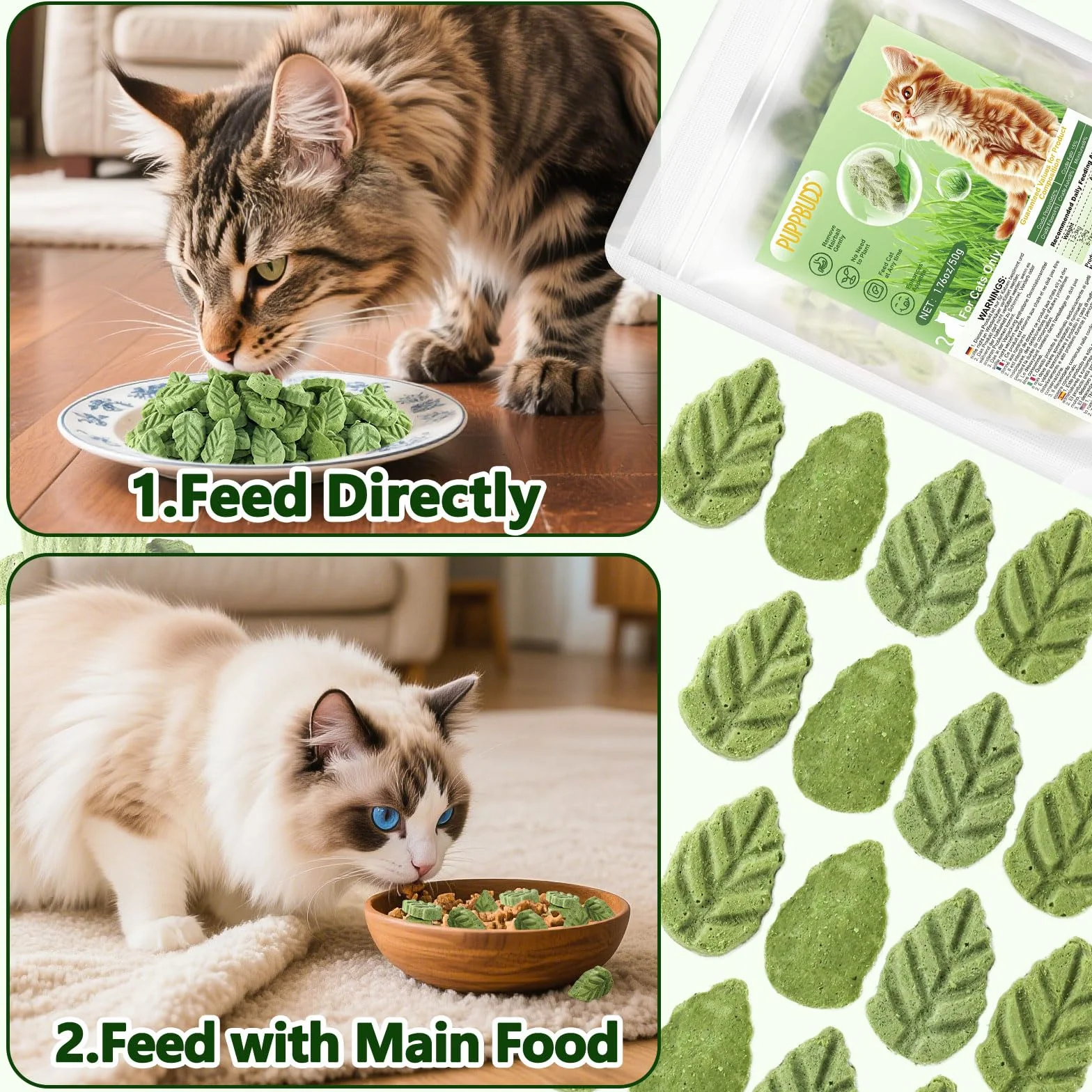 Bâton de Dentition d'herbe de Chat, Collations Comestibles pour Chats, Friandises Lyophilisées Nettoyeur de Dents 50g