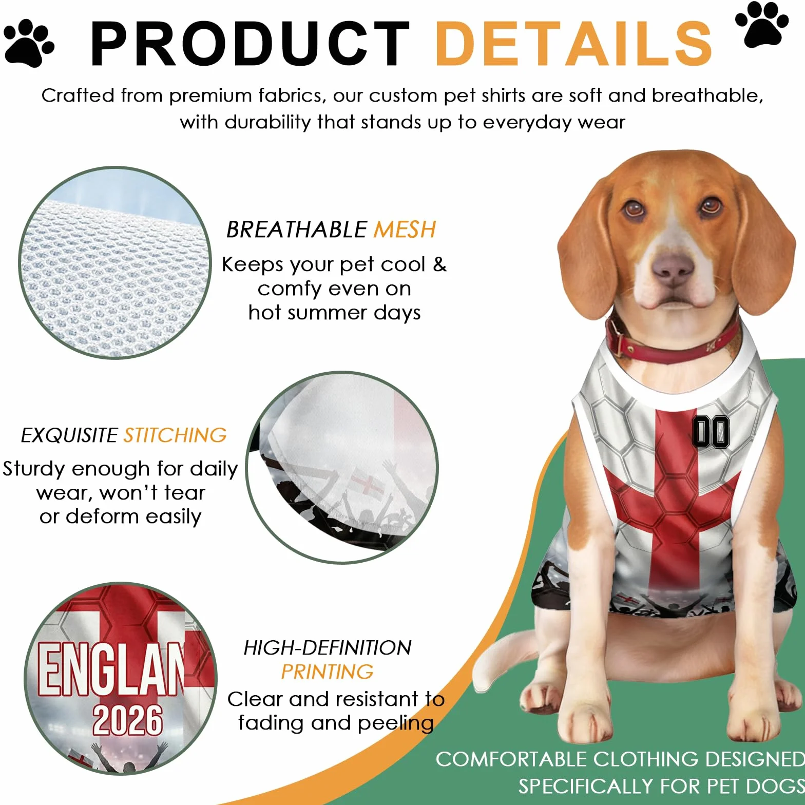 Maillot de Foot sans Manches Personnalisé pour Chien, avec Nom et Numéro, Vêtement de Sport pour Petit Moyen Grand Chien, Tenue Supporter Coupe du Monde 2026 (Style A)