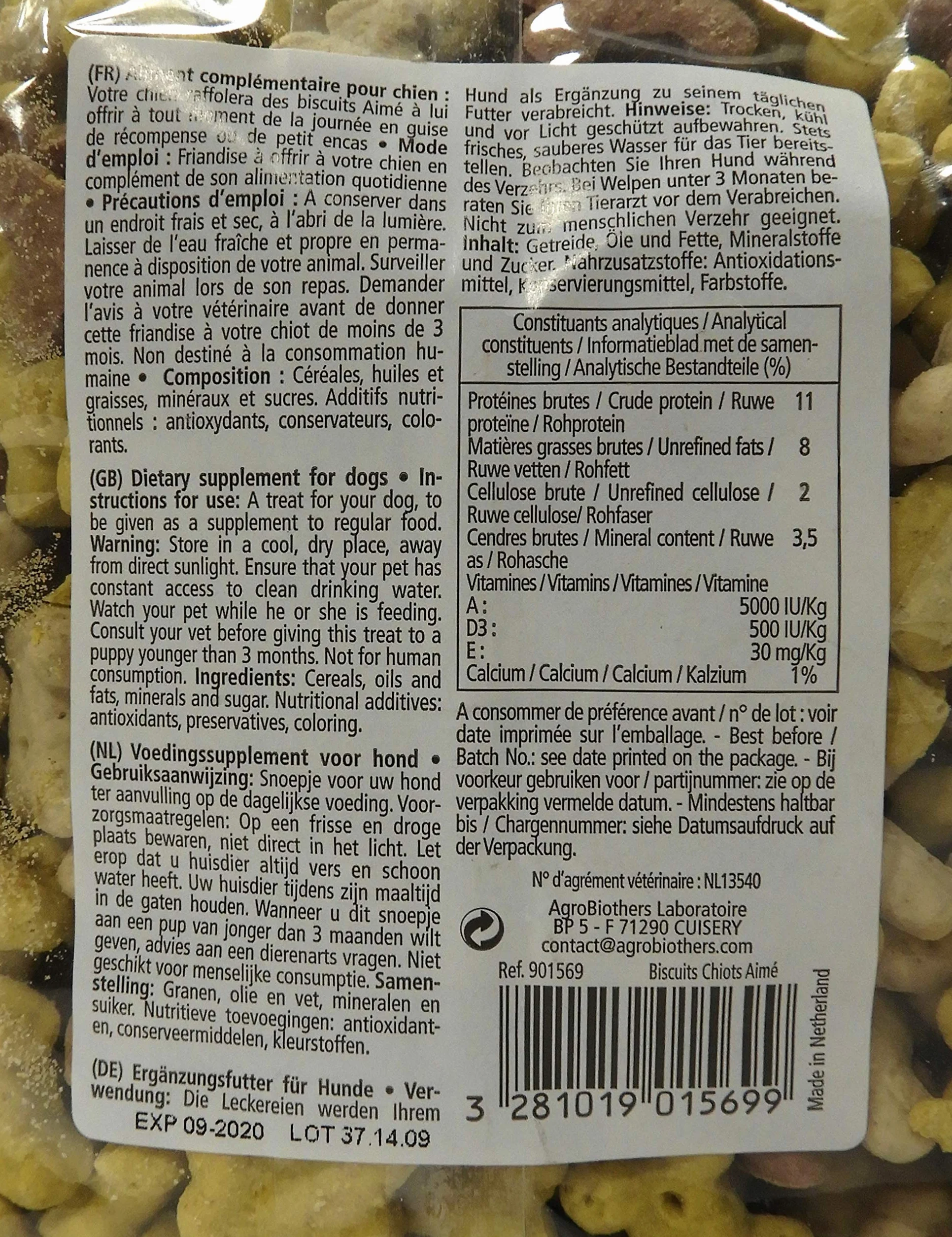Aimé Biscuits Petits Os 500g Nourriture Calcium pour Chiot et Petit Chien Friandises Sans Conservateurs