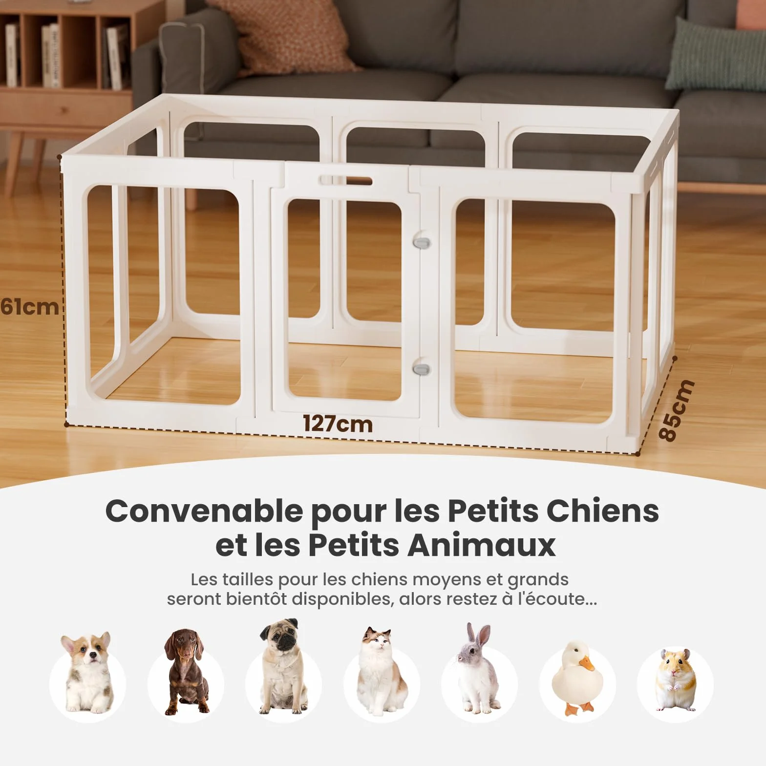 Gardner Pet Enclos pour Chien Transparent Acrylique 128x85x60cm 9 PCS + 1 Panneaux avec Porte Parc à Chiot Modulable Intérieur Blanc