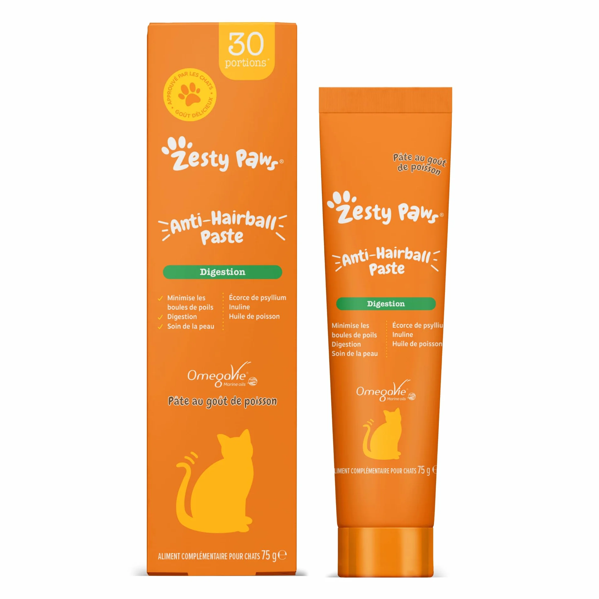 Zesty Paws Pâte Anti-Boule de Poils Chats Omega-3 Psyllium Inuline Extrait de Malt 75g
