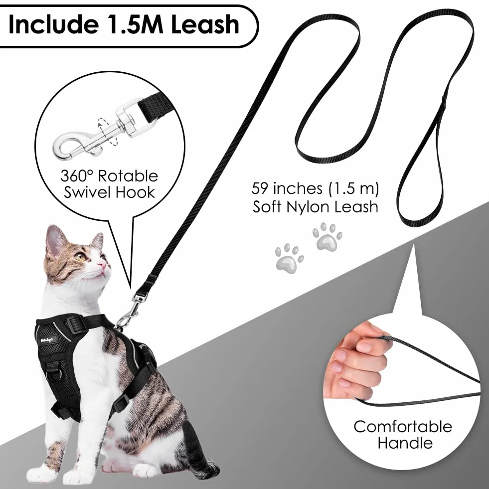 Harnais Réglable Réfléchissant Respirant pour Chien Chaton Lapin Anti-évasion XS Noir