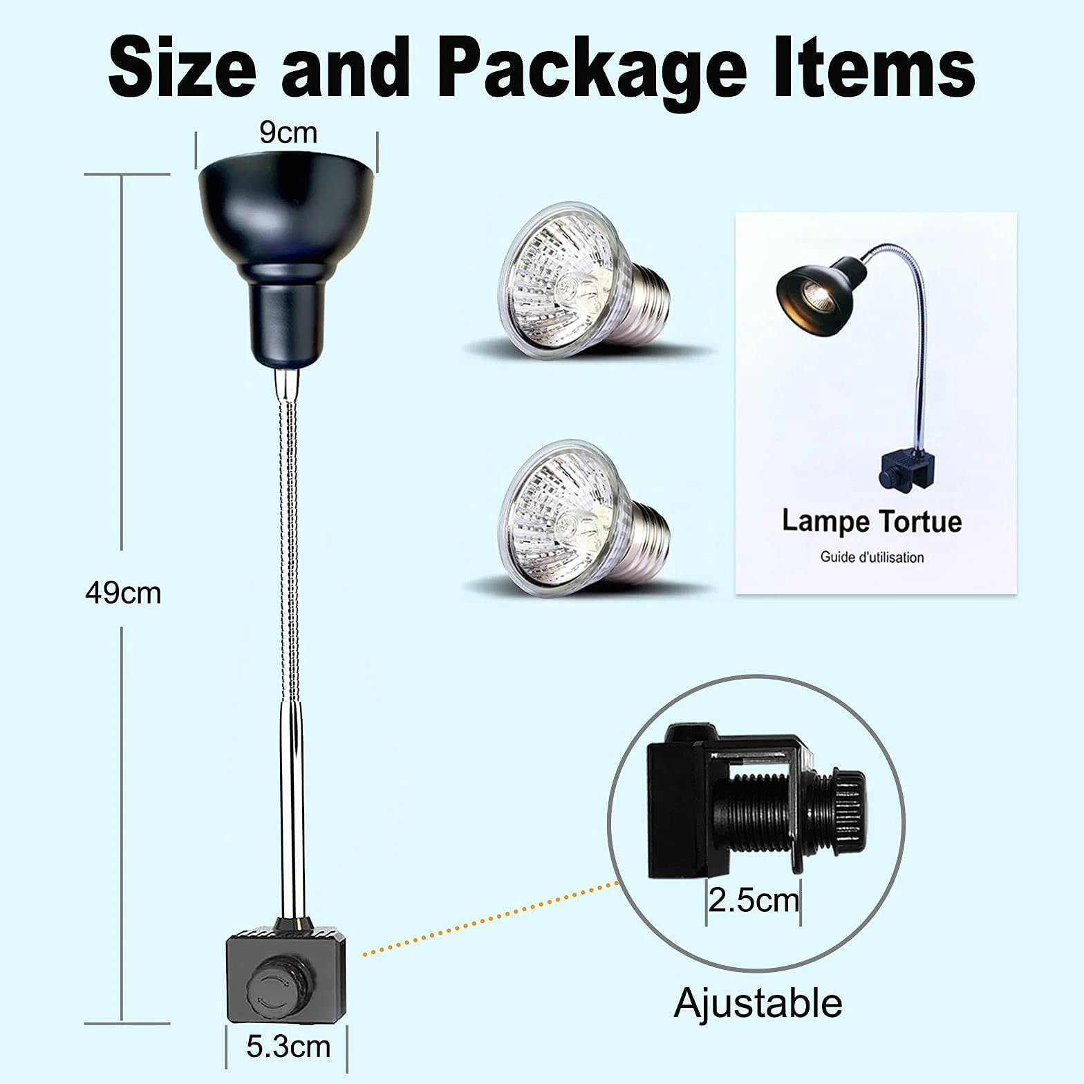 Lampe Chauffante Tortue Reptiles et Amphibiens avec 2 Ampoules Basking Spot UVA UVB et Pince Pivotante 360°