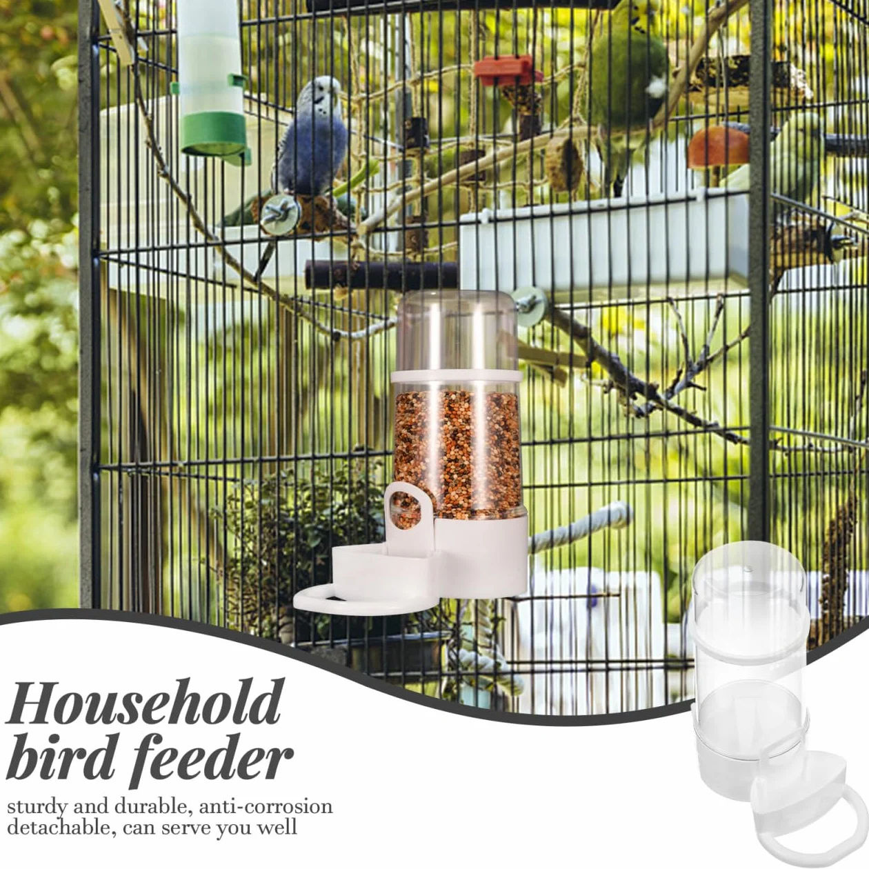 Abreuvoir Automatique pour Oiseaux, Distributeur d'Eau par Gravité avec Clip, Plastique Blanc Transparent, 2 Pièces