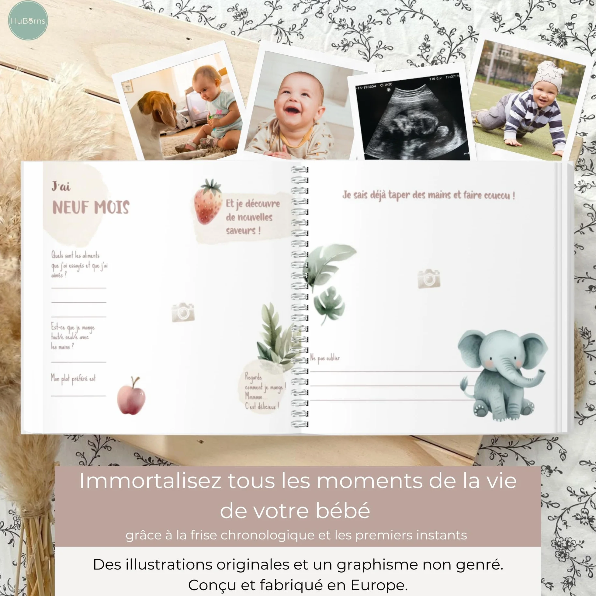 Livre de Naissance Bébé Album Photo Première Année 50 Pages Autocollants Cadeau Naissance