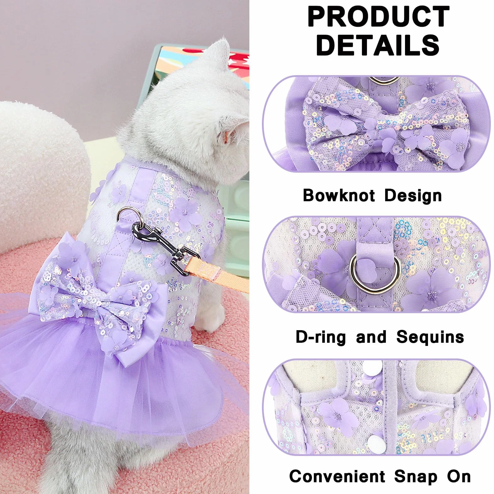 Robe à motif floral pour petit chien et fille avec anneau en D et nœud en dentelle