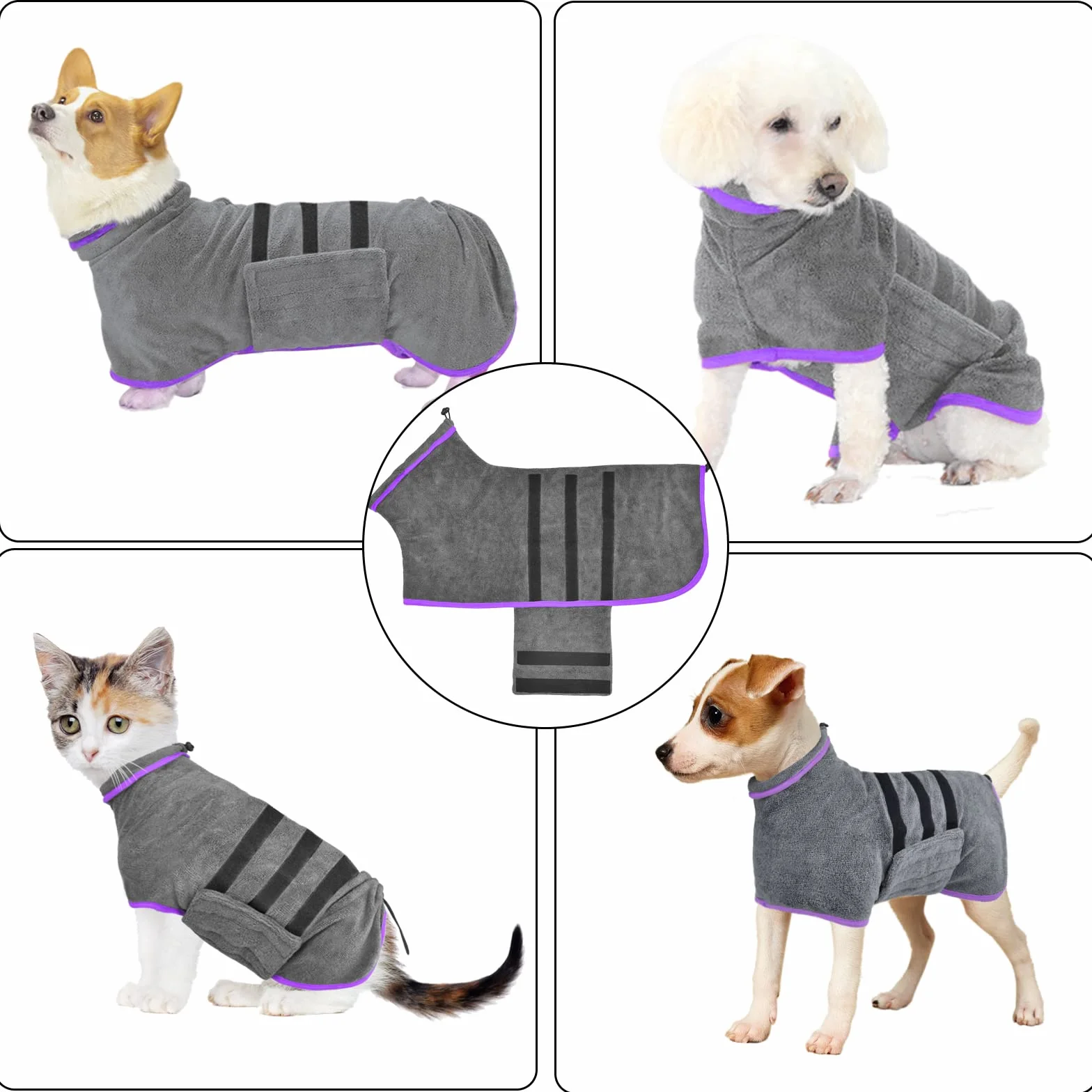 KATELUO Peignoir Chien Microfibre Super Absorbant Petite Moyenne Taille Après Bain Gris S