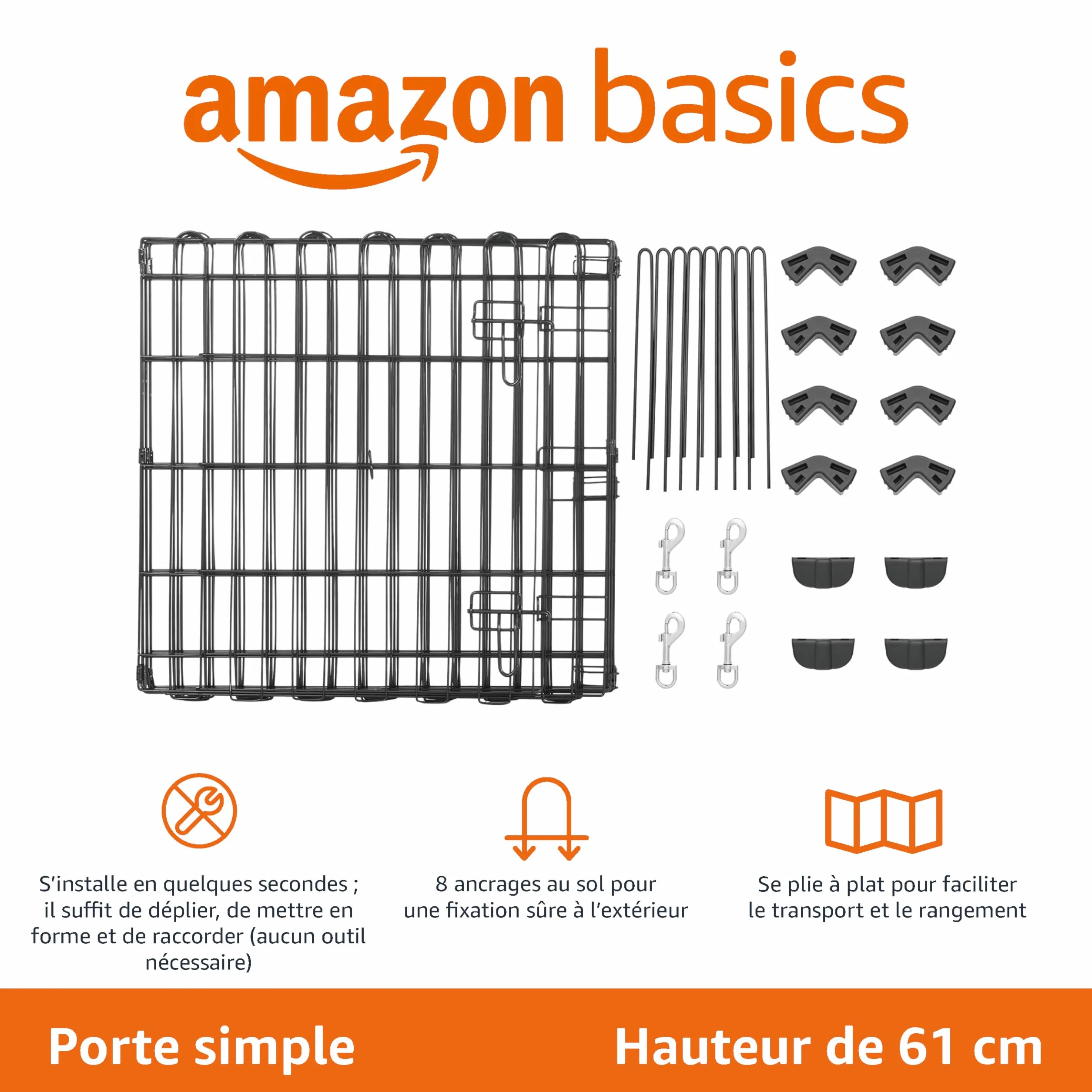 Amazon Basics Parc de jeu pliable en métal pour chiens 61 cm Noir Carré