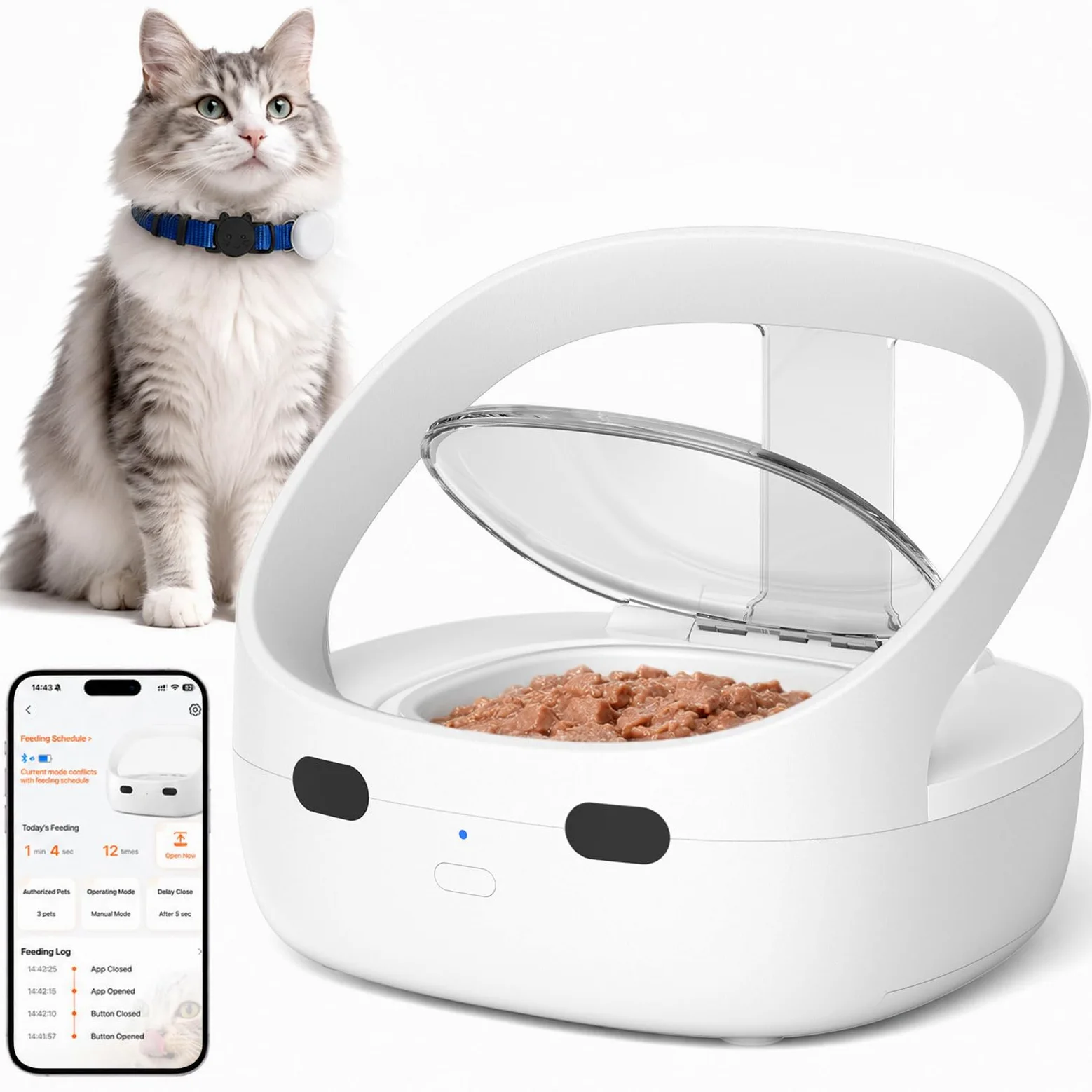 Distributeur Croquettes Chat Automatique RFID, Anti-Vol Entre Chats | Foyers multi-chats, aide à respecter un régime spécifique et à gérer le surpoids, pâtée et croquettes, 2 blocs réfrigérants