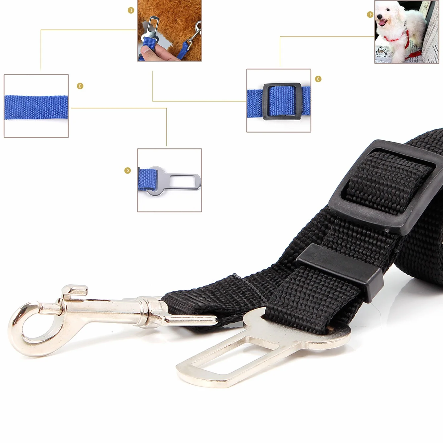 Ceinture de Sécurité pour Chien Chat Animaux de Compagnie Sièges Voiture Noir