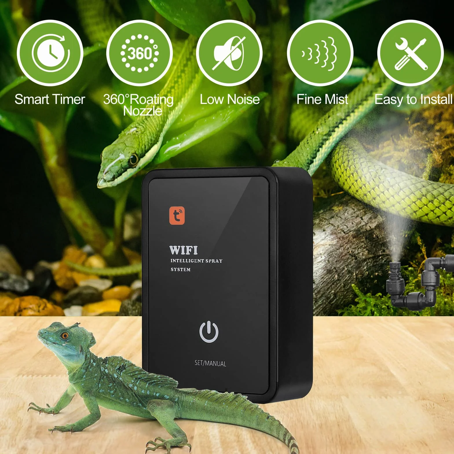 Humidificateur pour Reptiles Diealles Shine Système de Brumisation Intelligent avec Arroseur Réglable Automatique pour Terrarium