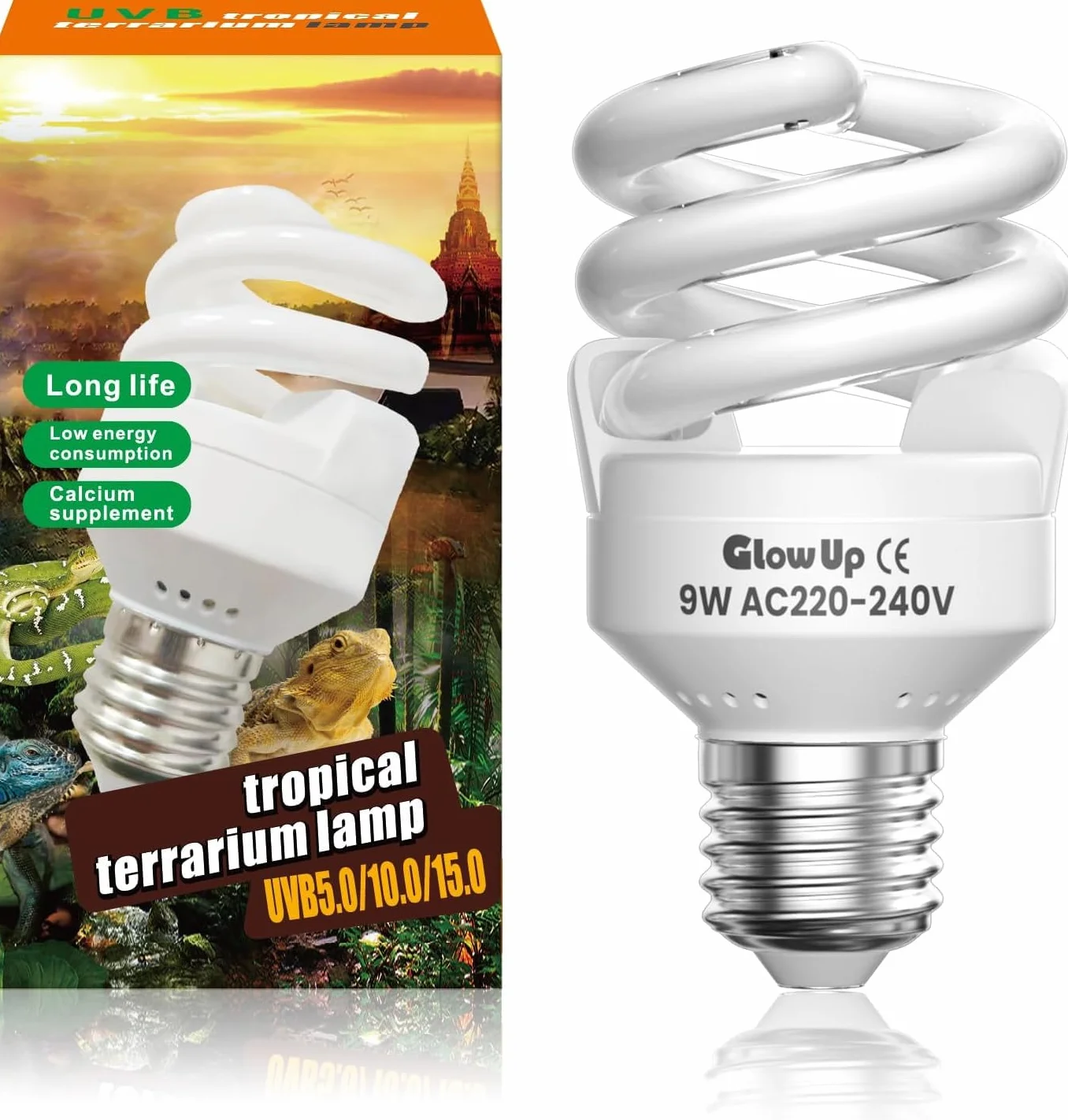 GlowUp 9W Ampoule UVB 10.0 E27 Lampe Terrarium AC 220-240V UVA UVB