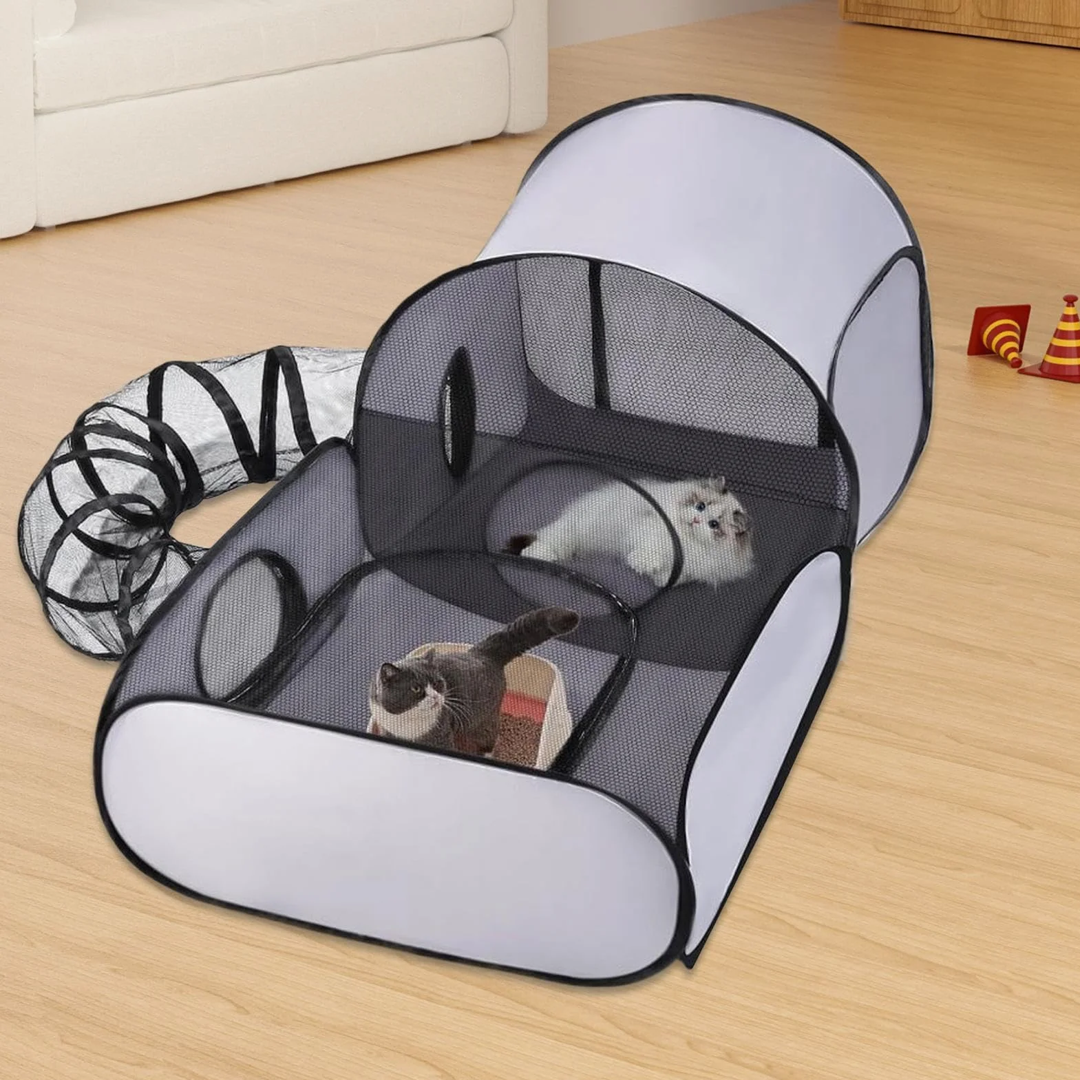 Parc D'extérieur pour Chat Pliable avec Tunnel et Maille Respirante