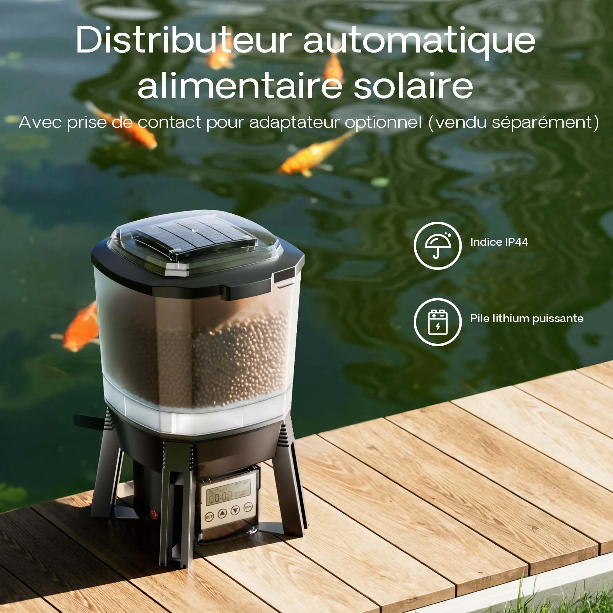 Wiltec CFF-206 Distributeur Automatique Alimentaire Solaire 6 L pour Nourriture de Poissons