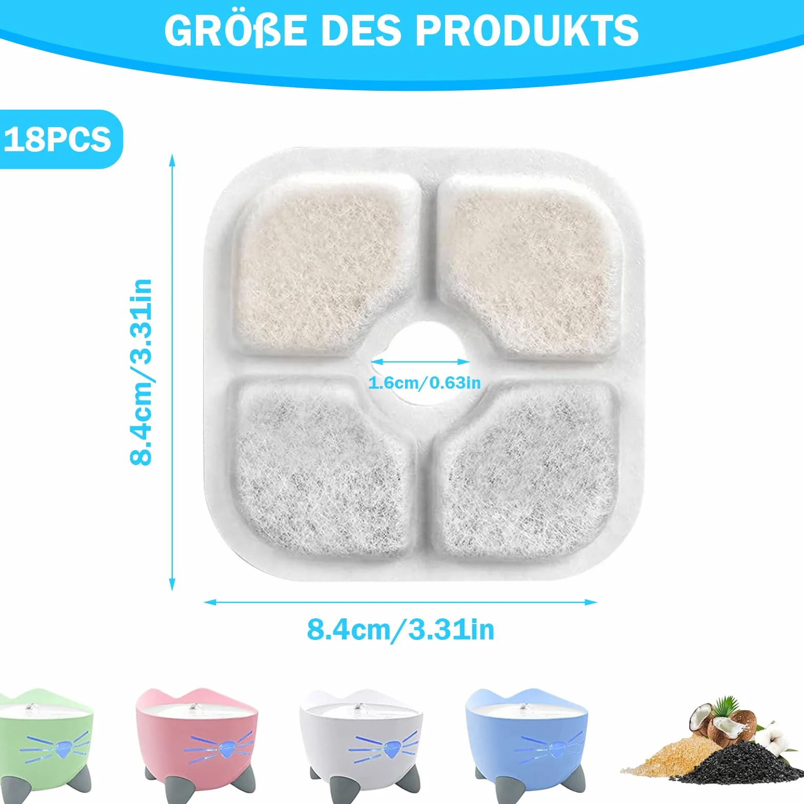Filtre Fontaine Eau Chat Compatible Catit, Système de Triple Filtration Résine Charbon Actif 2,5-3L